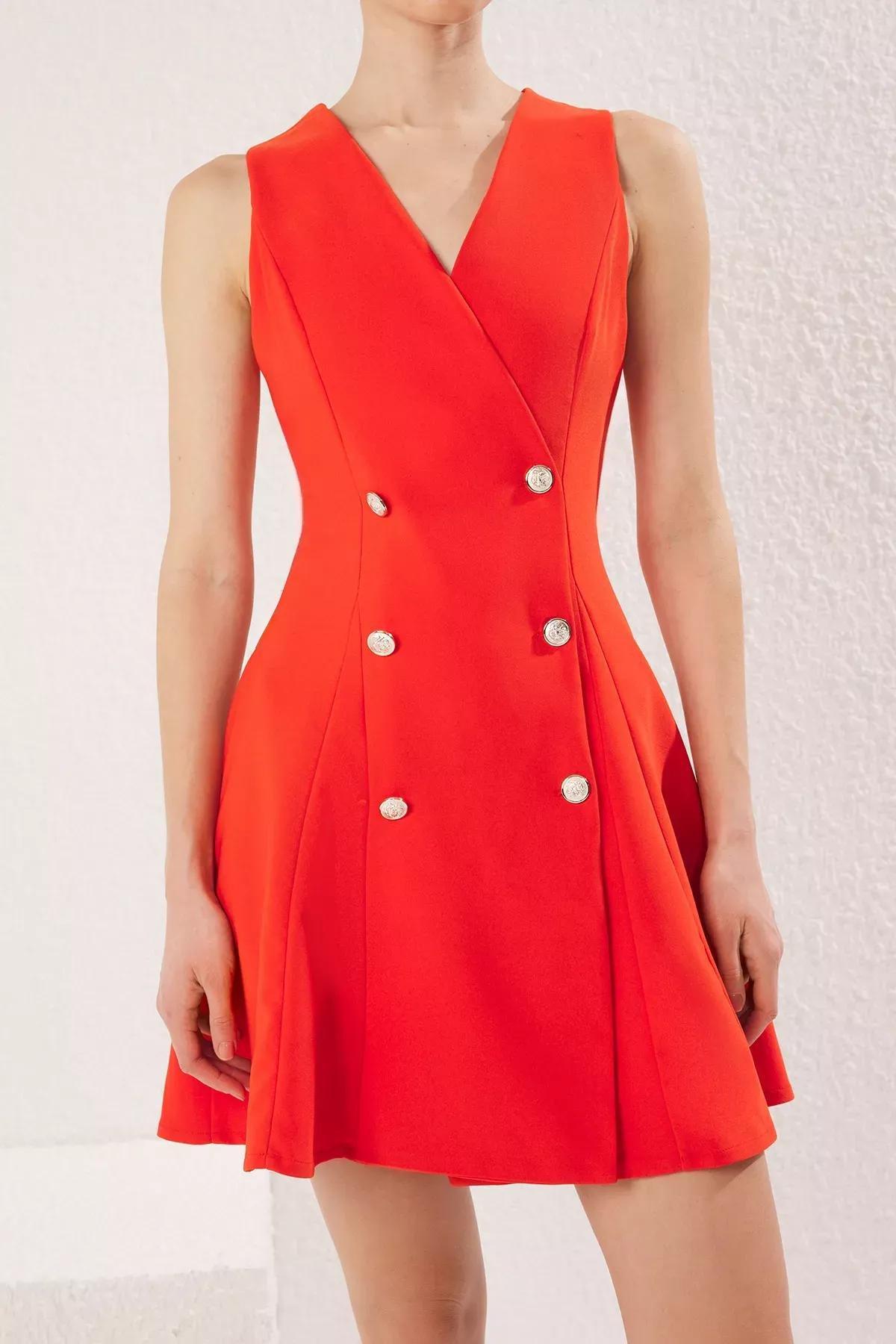 Red Buttoned Mini Jacket Dress, , large image number 2