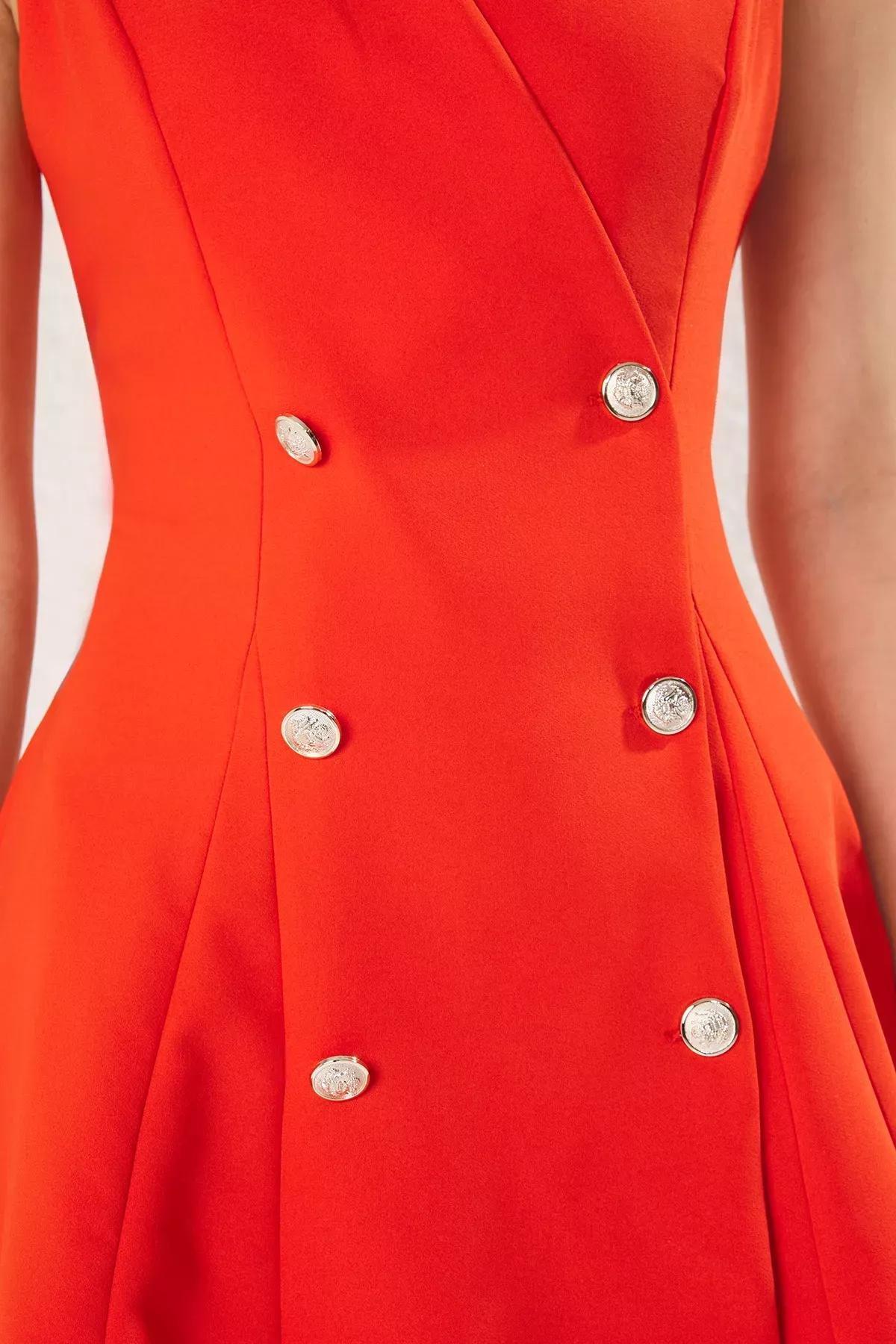 Red Buttoned Mini Jacket Dress, , large image number 3