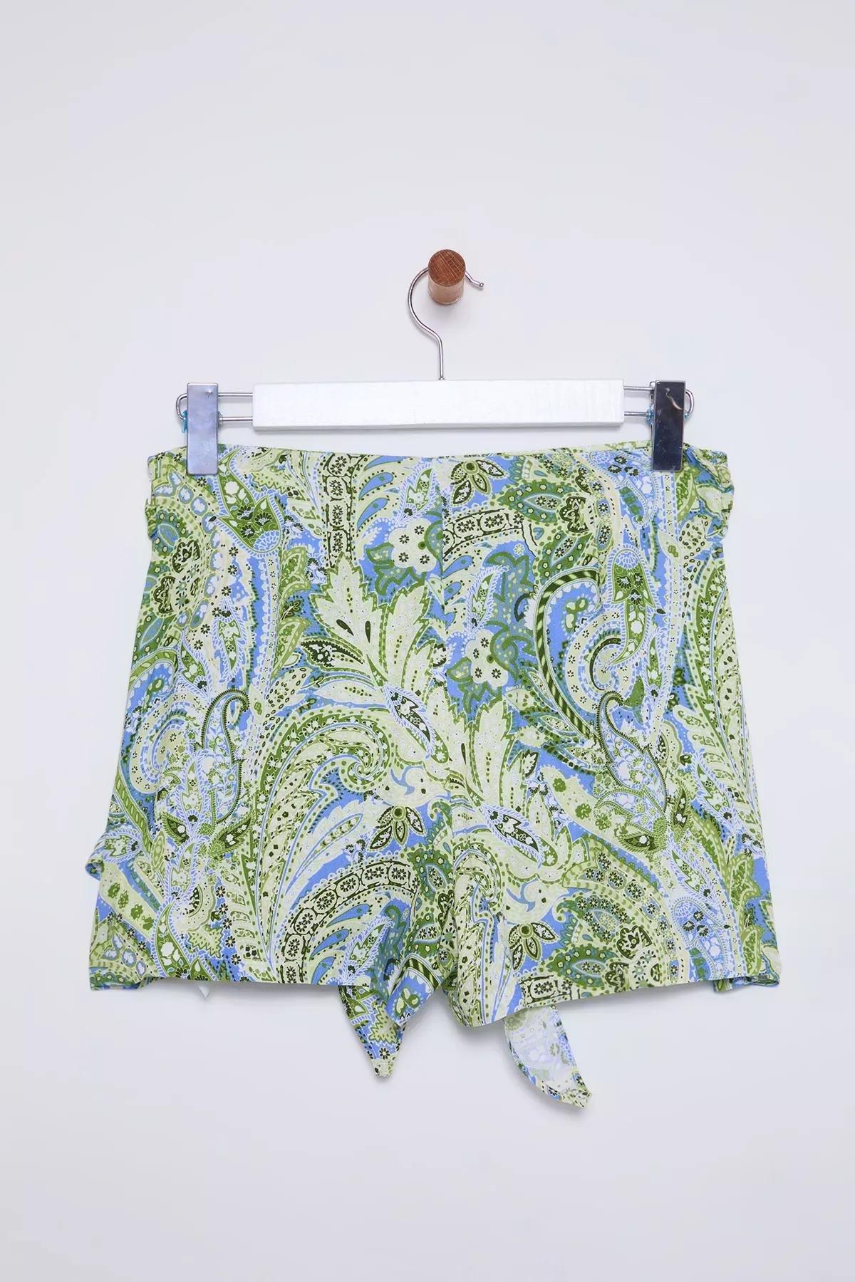 Green Drawstring Mini Shawl Shorts, , large image number 6