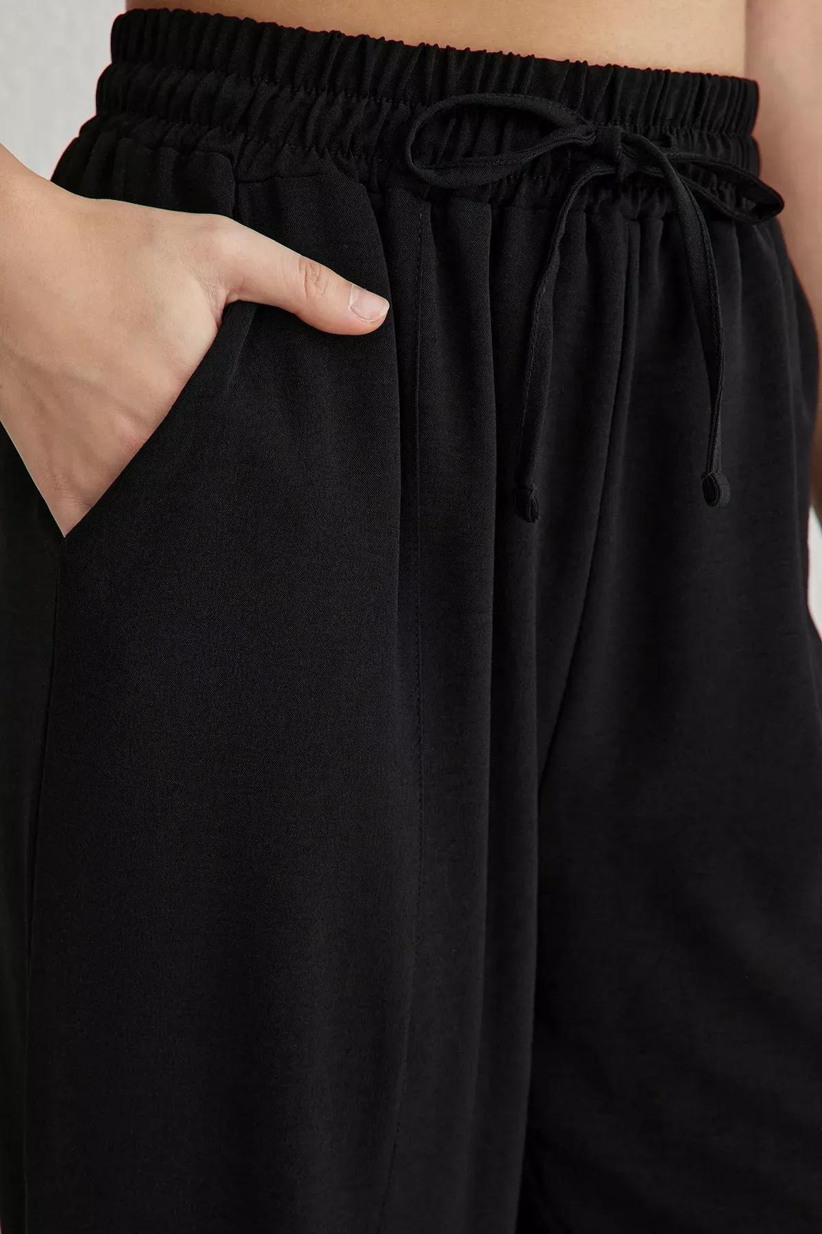 Black Harem Relaxed Woven Trousers, , large image number 3