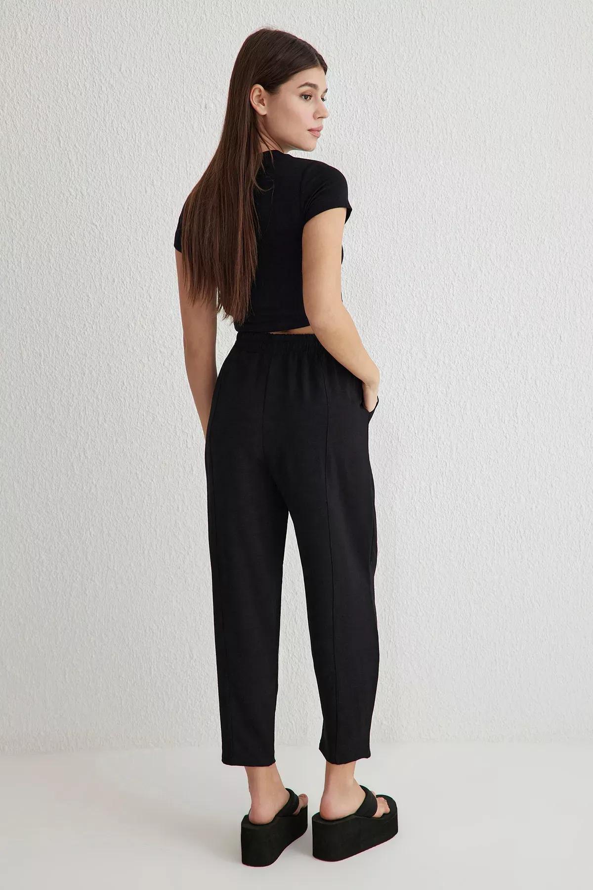 Black Harem Relaxed Woven Trousers, , large image number 4
