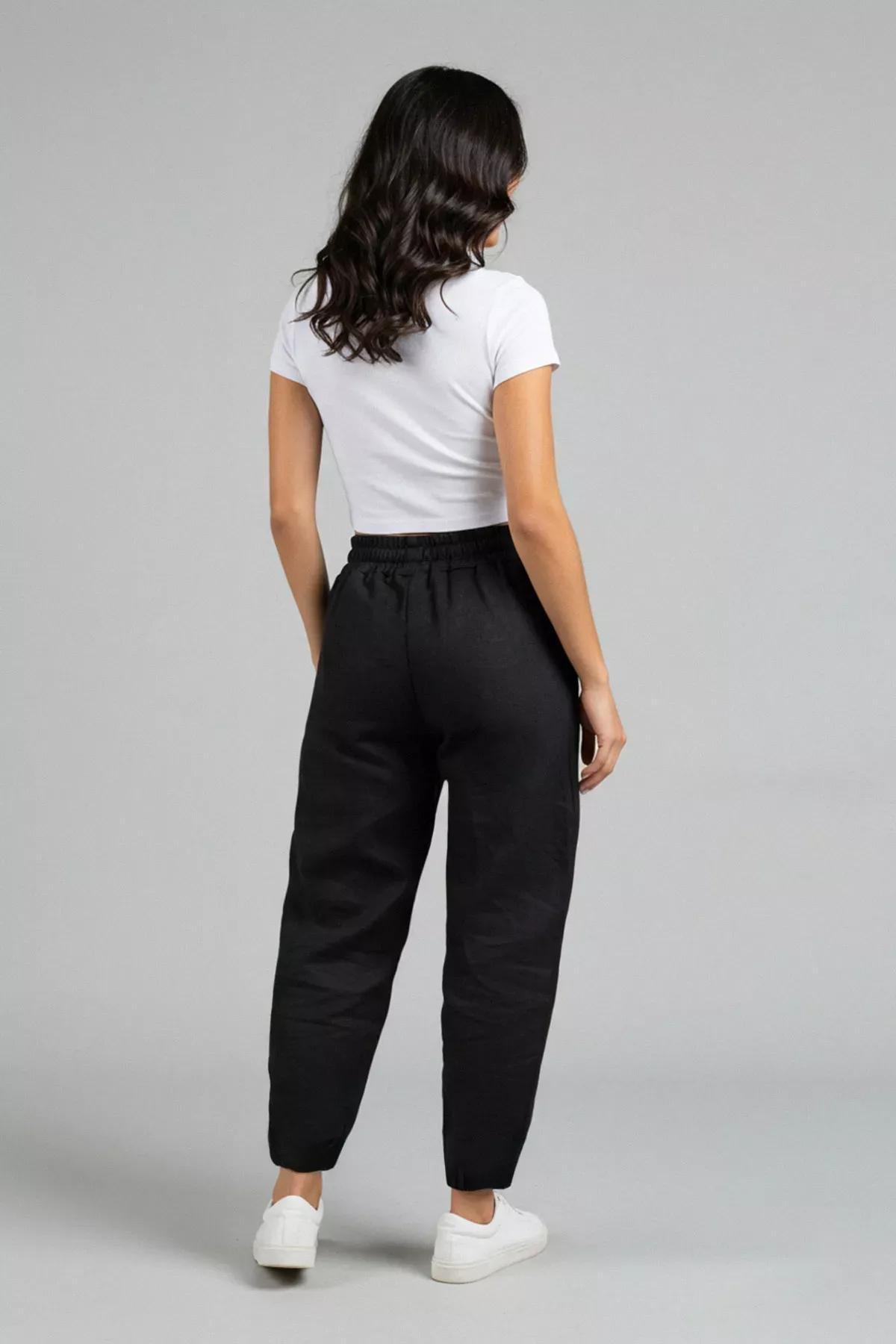 Black Harem Relaxed Woven Trousers, , large image number 5