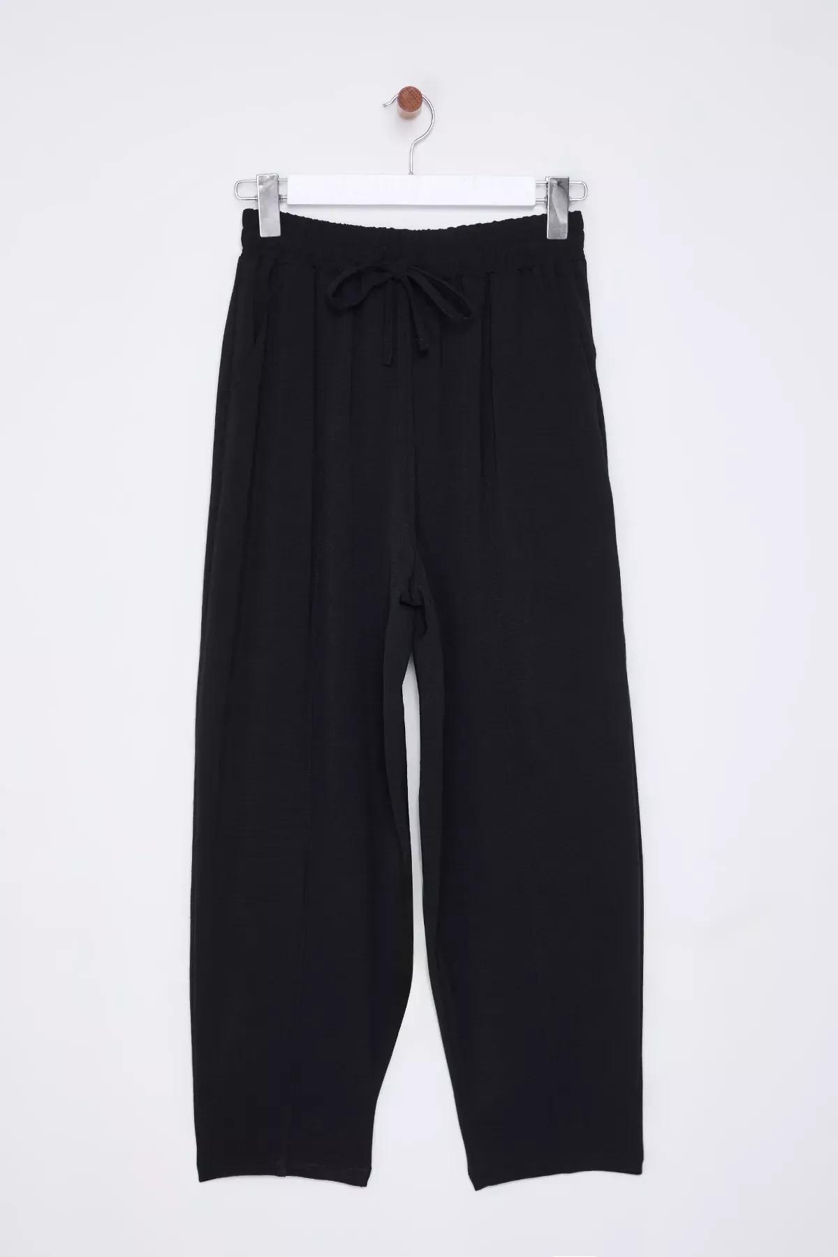 Black Harem Relaxed Woven Trousers, , large image number 6