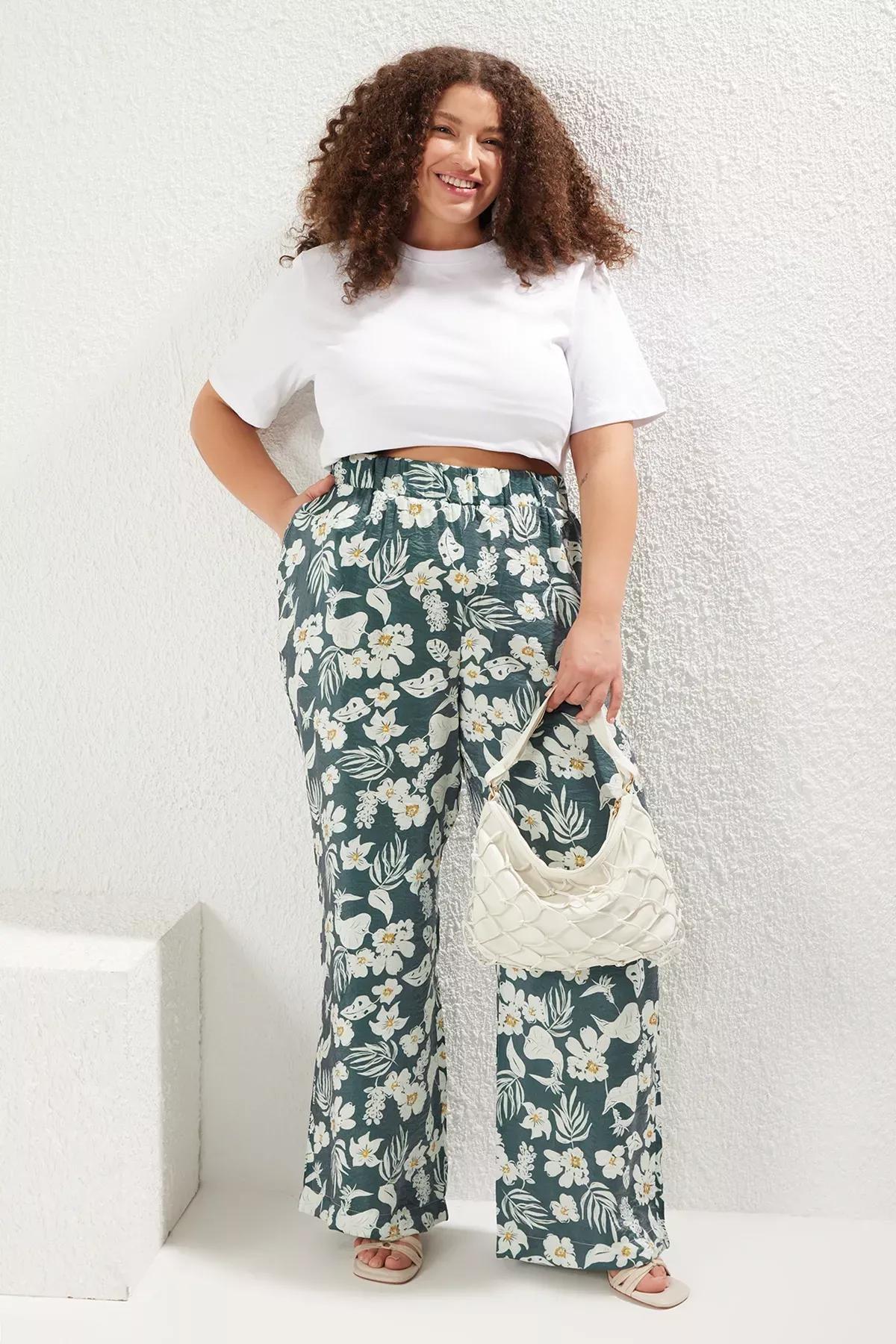 Multicolour High Waist Relaxed Floral Plus-Size Trousers, C101_7382, large image number 0