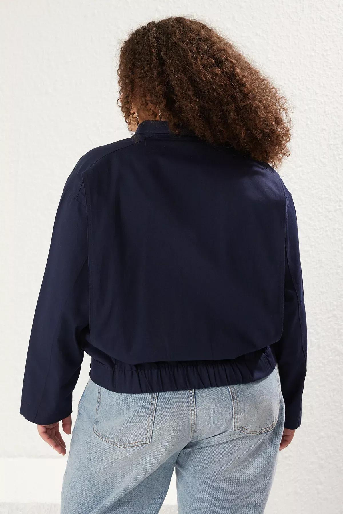 Navy Adjustable Waist Woven Plus-Size Jacket, Navy blue, large image number 4