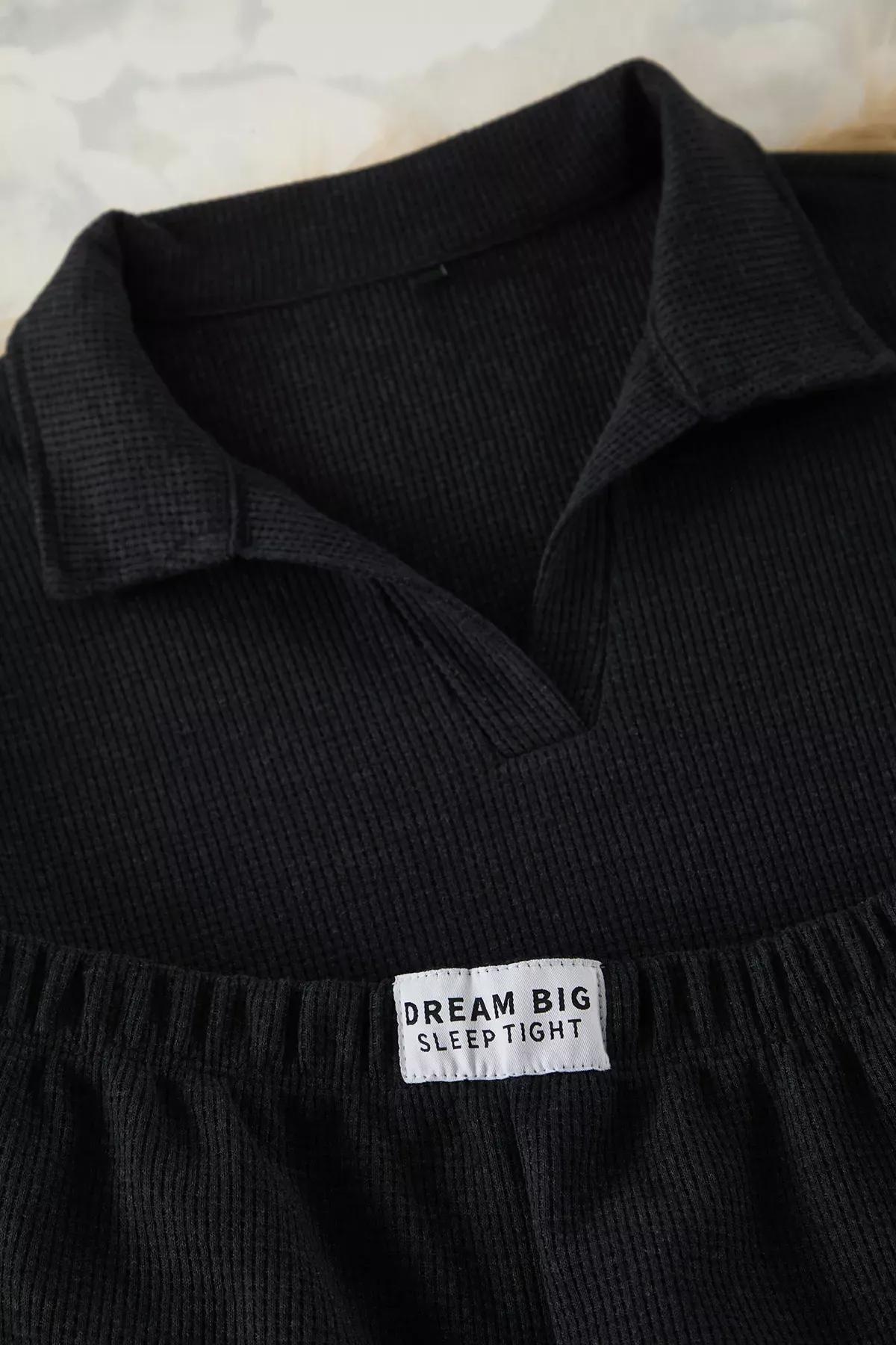 Grey Slogan Waffle Pajama Set, , large image number 5