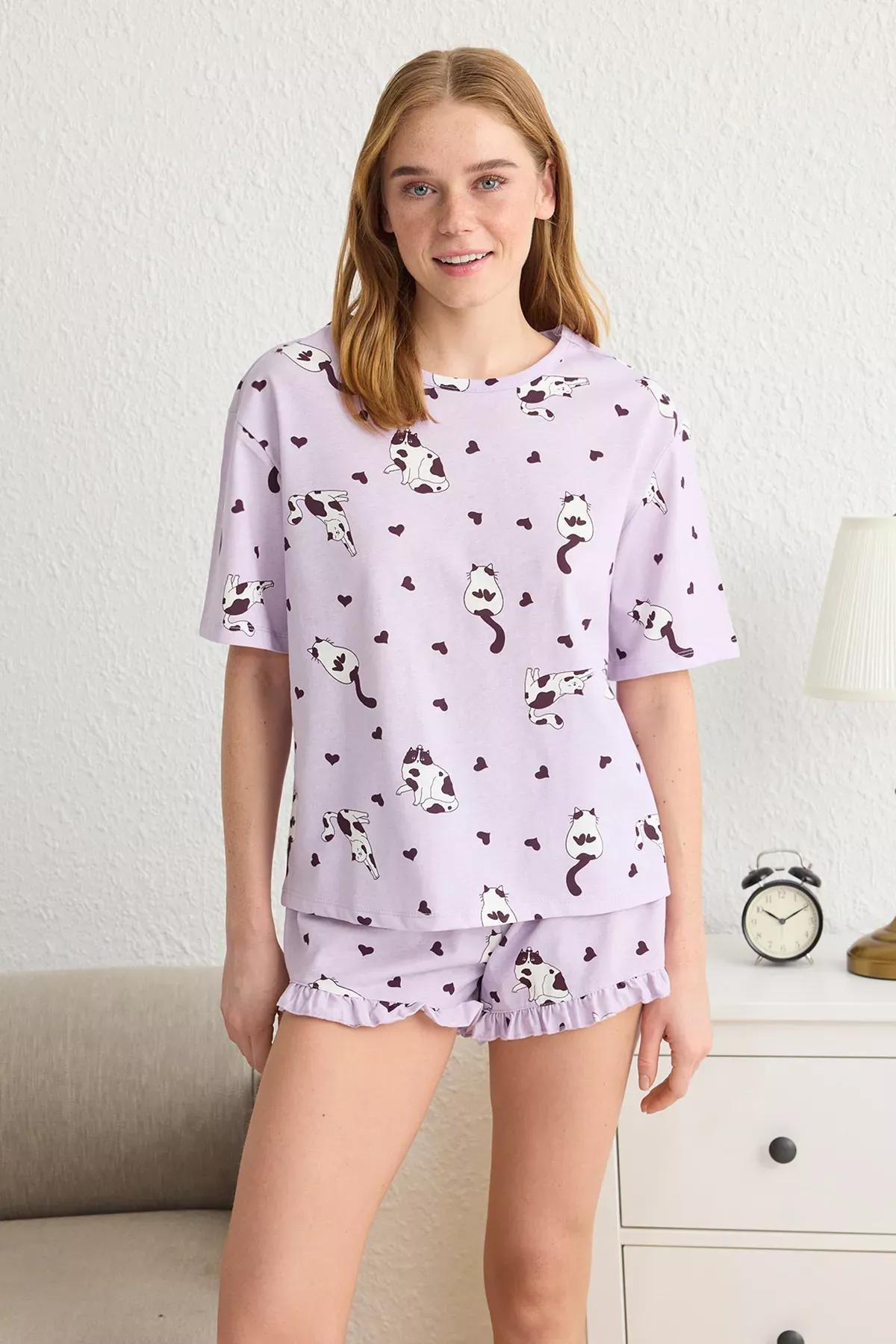 Purple Cat Heart Frill Shorts Set, , large image number 0