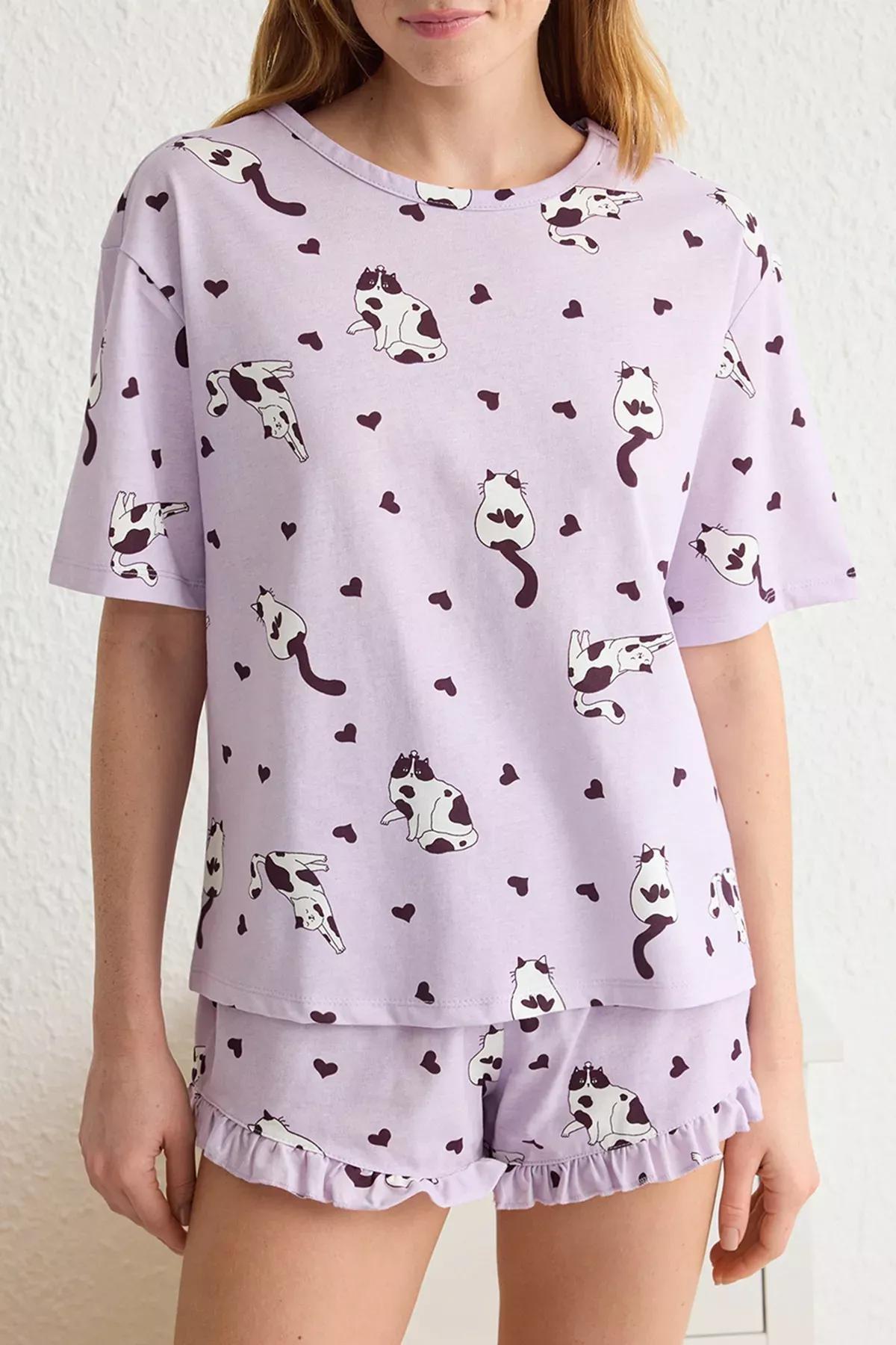 Purple Cat Heart Frill Shorts Set, , large image number 2
