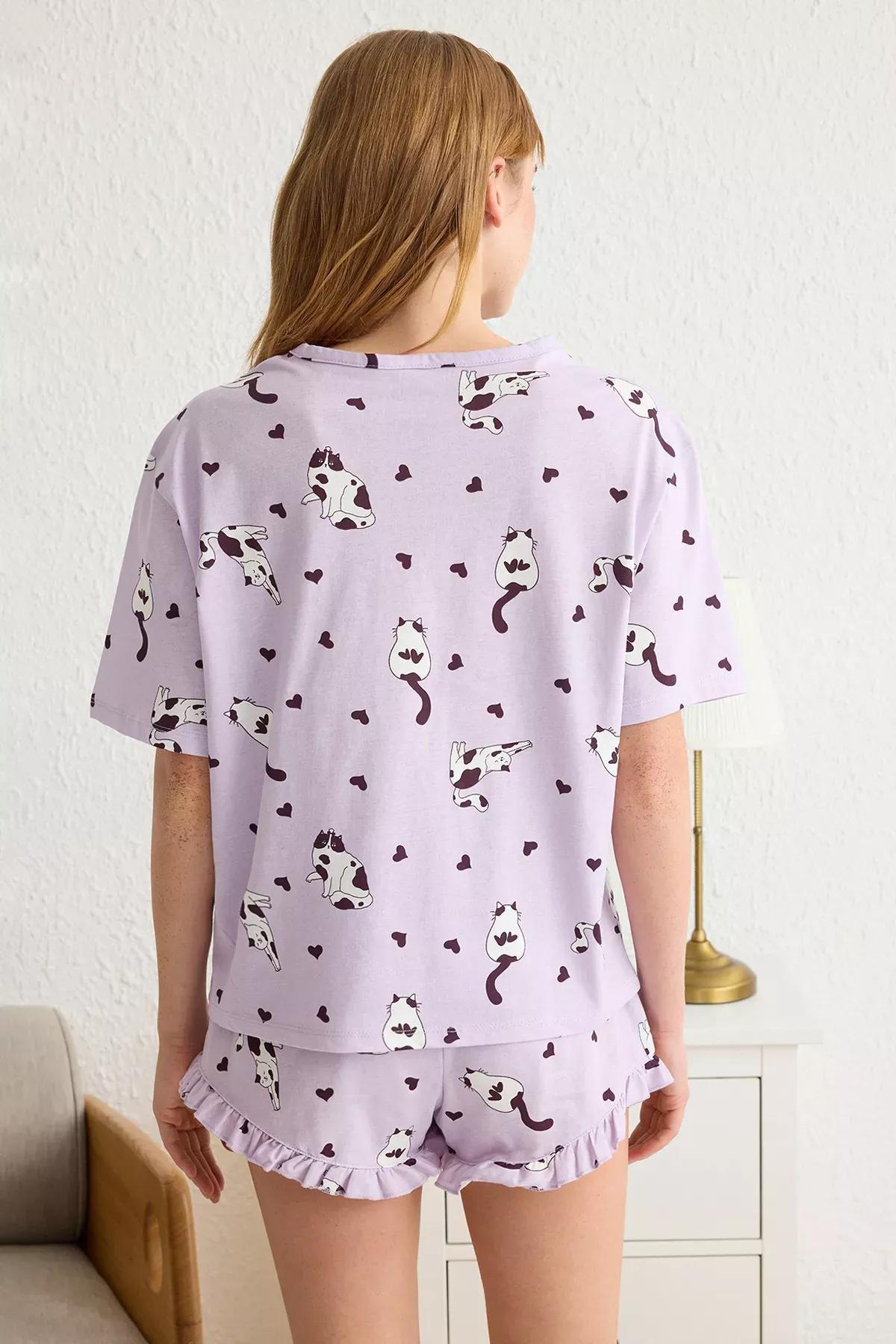 Purple Cat Heart Frill Shorts Set, , large image number 4
