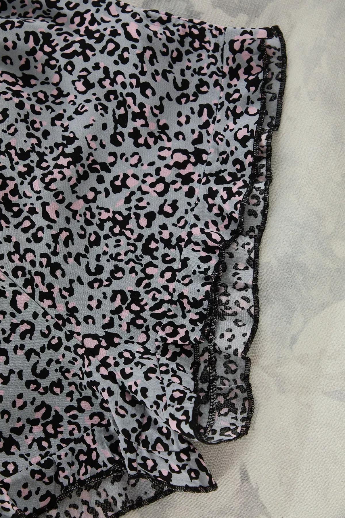 Multicolor Leopard Patterned Ruffle Pajama Set, , large image number 6