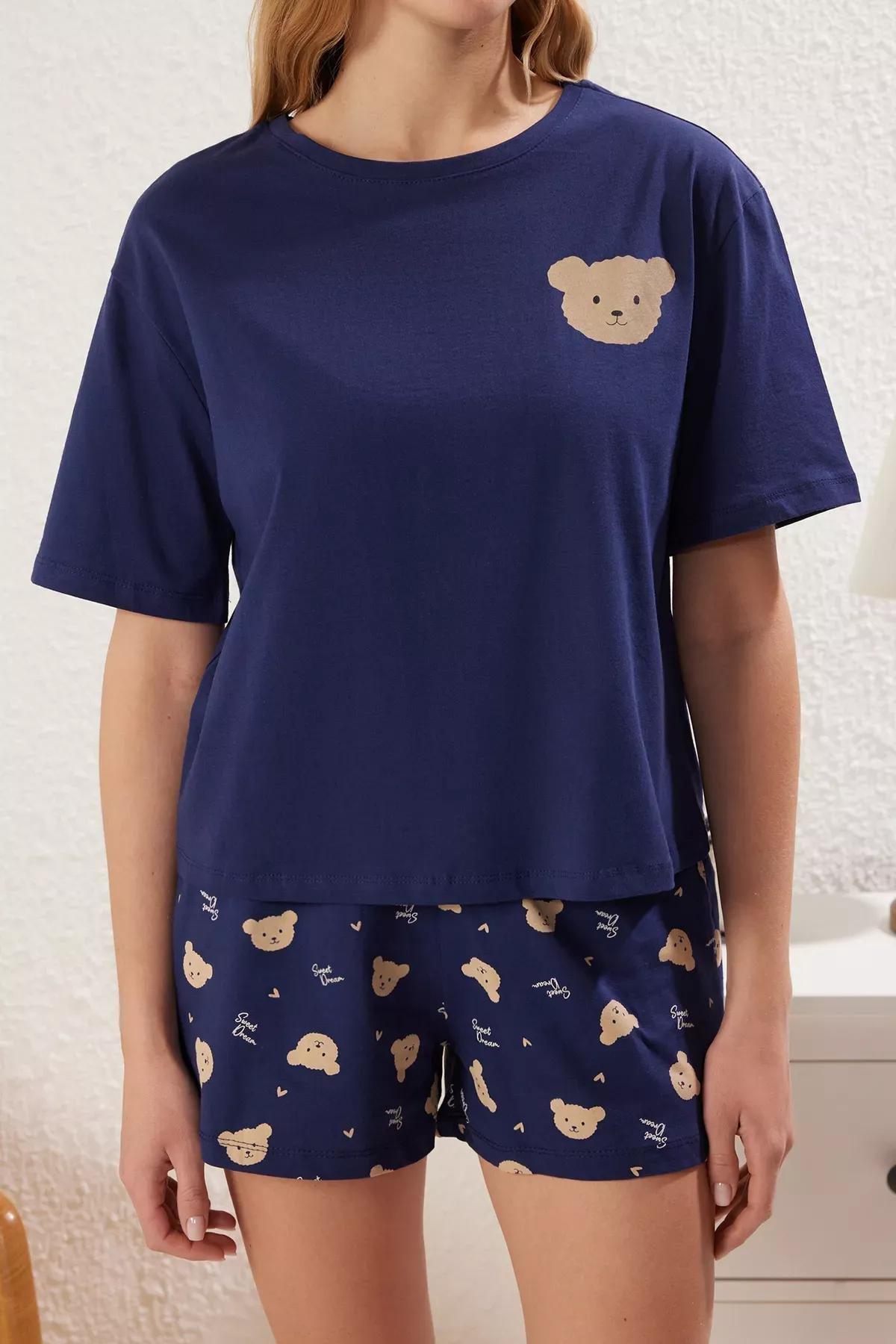 Navy Teddy Bear Heart Shorts Pajama Set, , large image number 3