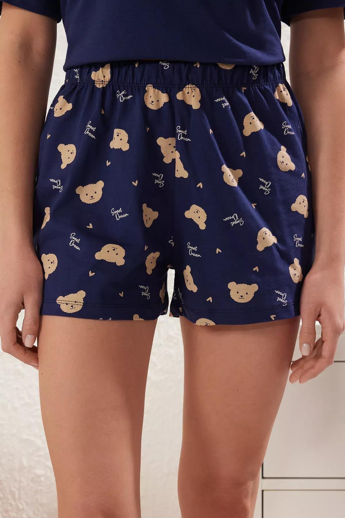 Navy Teddy Bear Heart Shorts Pajama Set, , large image number 4