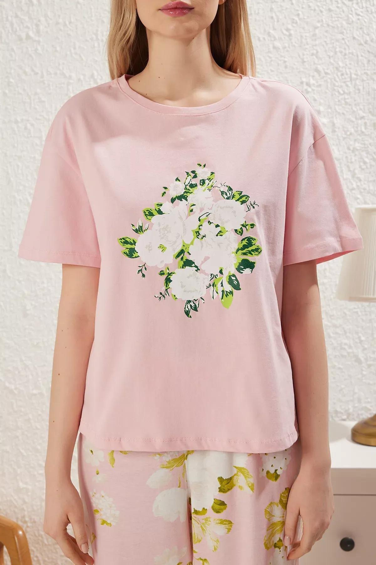 Pink Floral Knitted Pajama Set, Pink, large image number 2