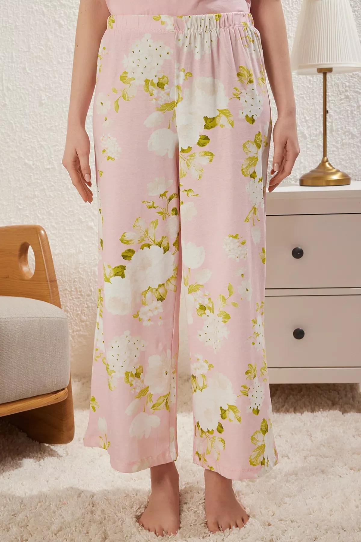 Pink Floral Knitted Pajama Set, Pink, large image number 3