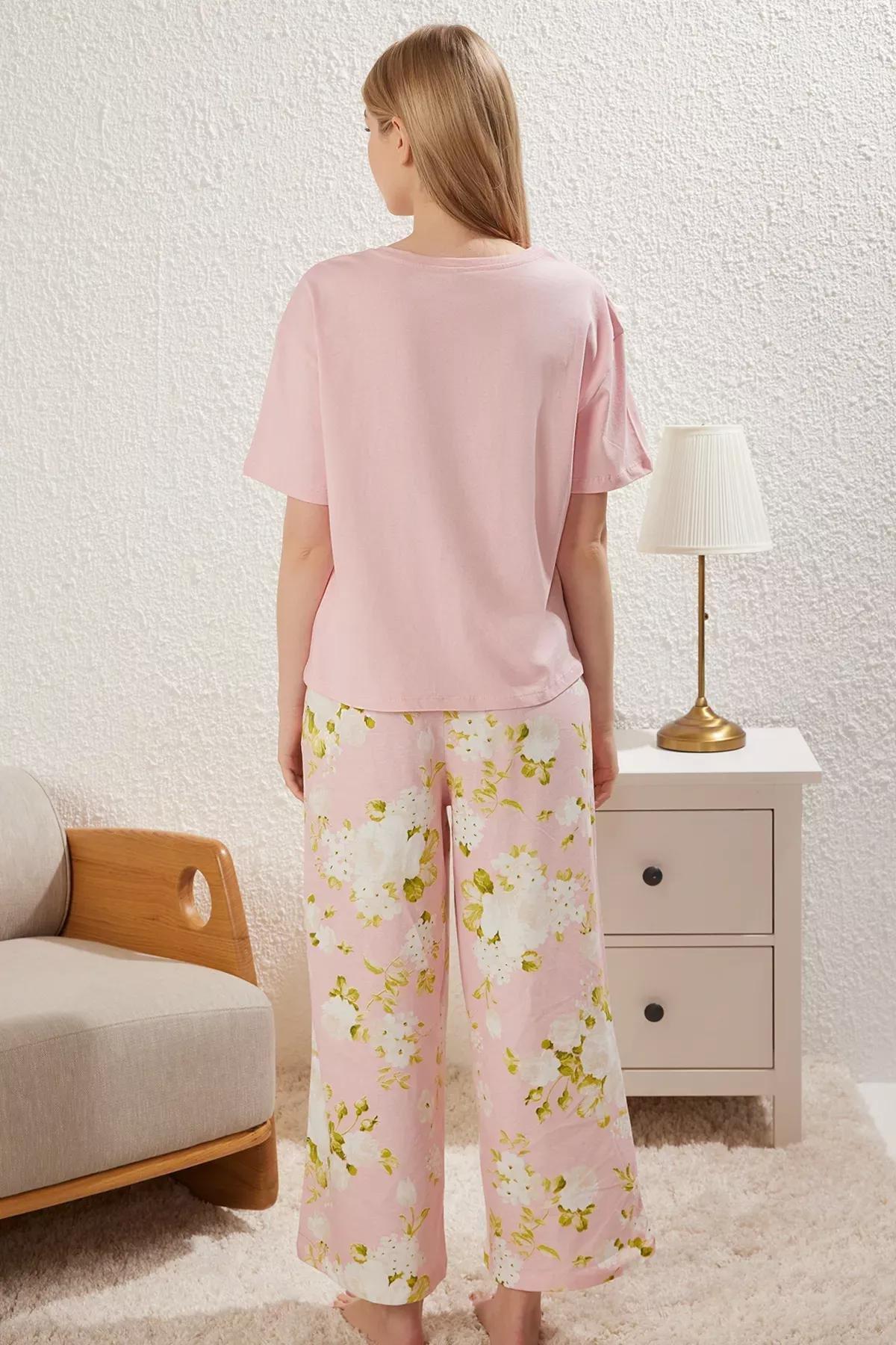 Pink Floral Knitted Pajama Set, Pink, large image number 4