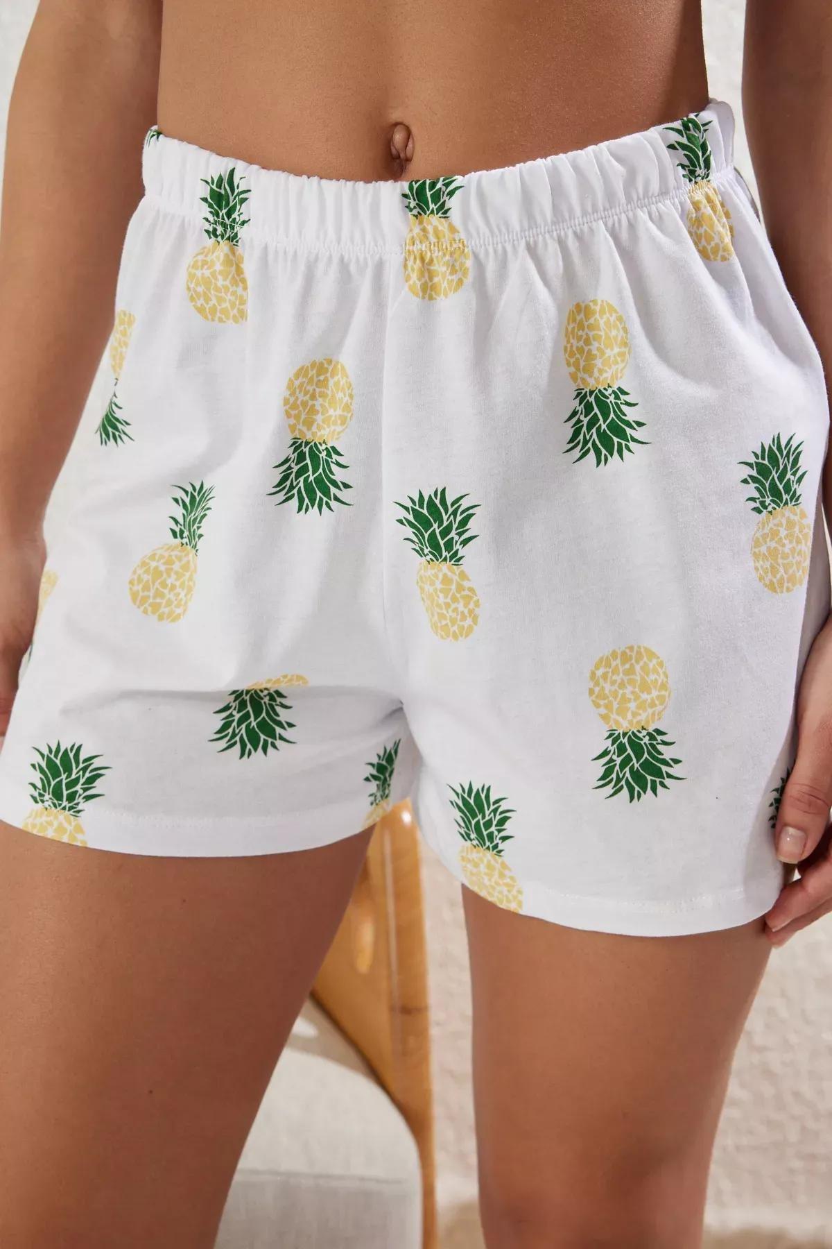 White Pineapple Patterned Shorts Pajama Set, , large image number 3