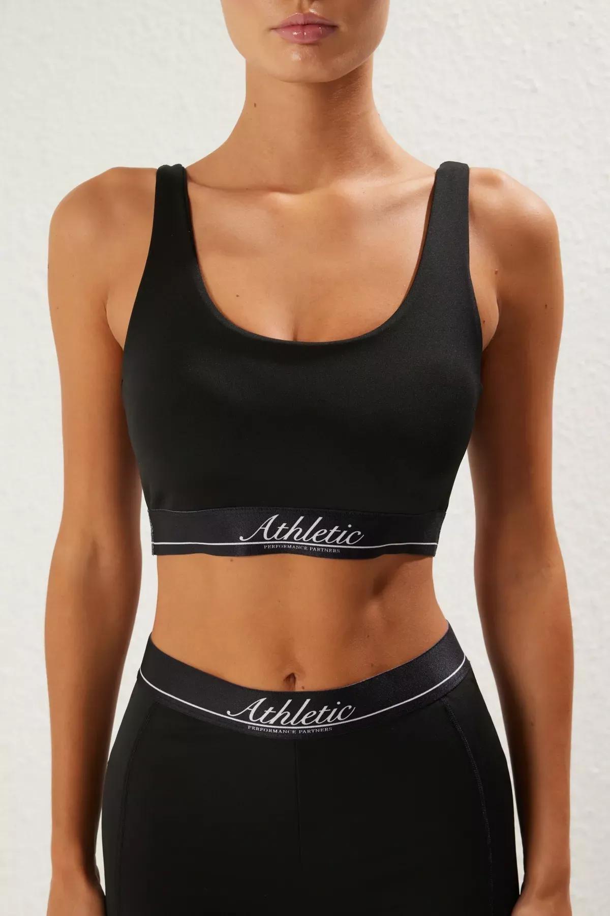 Black Slogan Supported Knit Sports Bra, , large image number 2