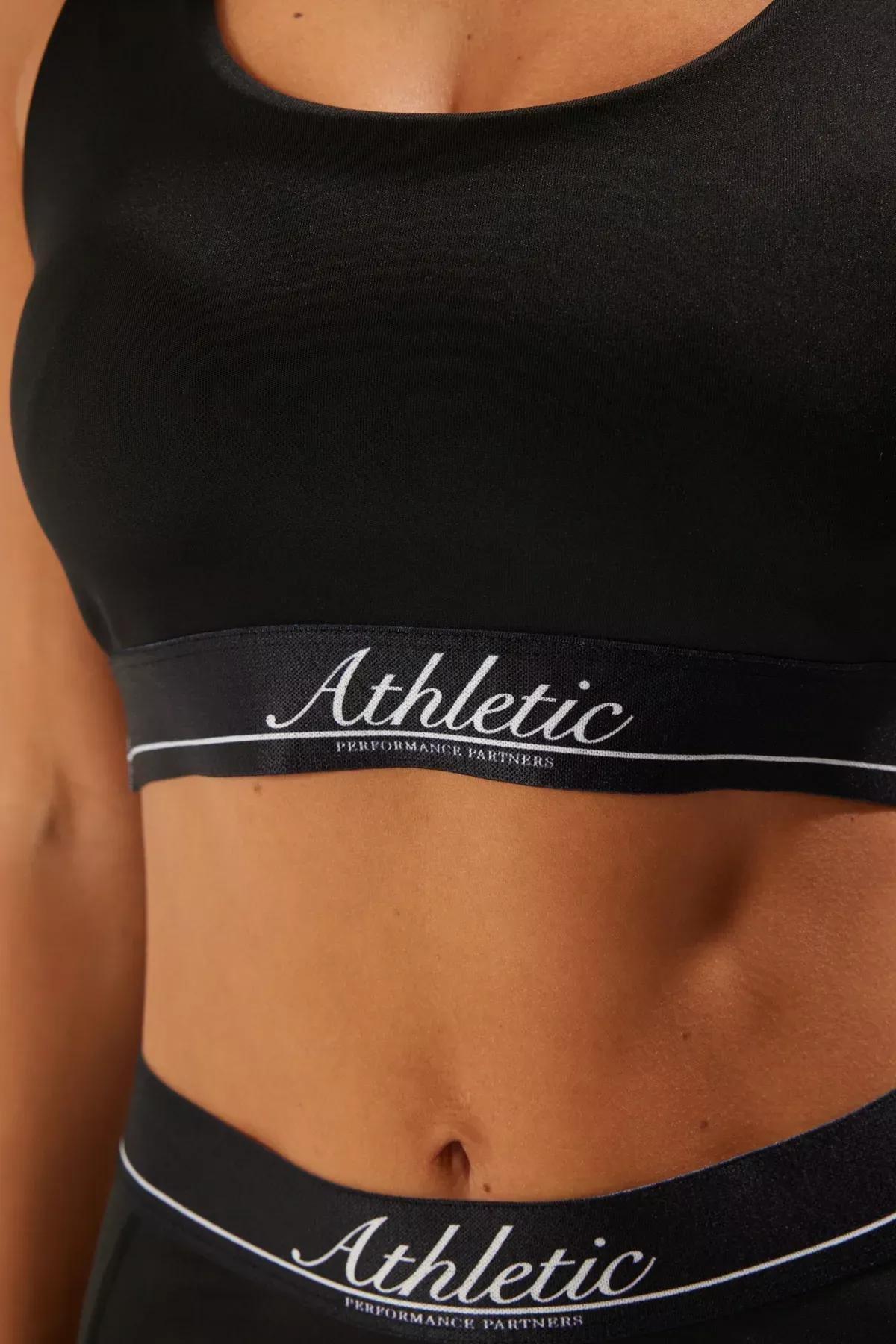 Black Slogan Supported Knit Sports Bra, , large image number 3