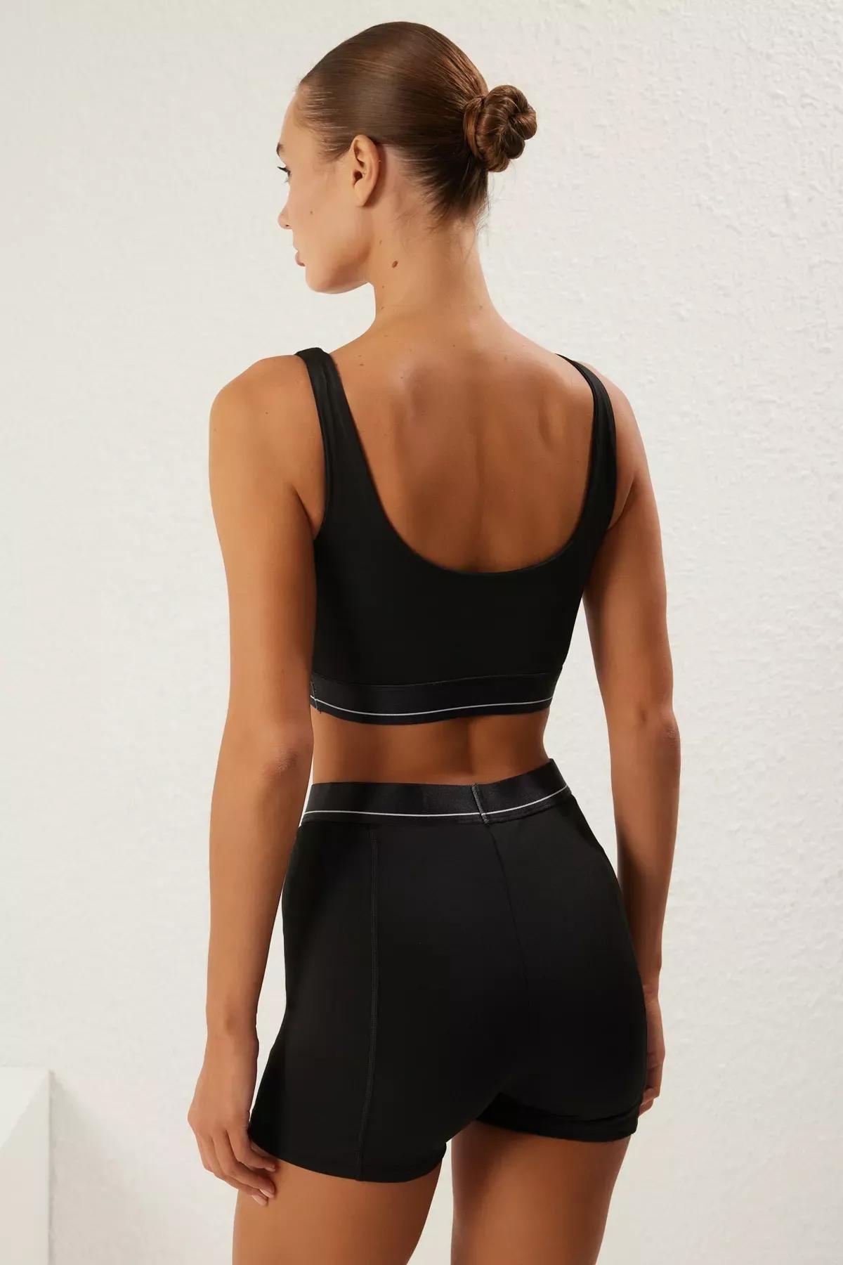 Black Slogan Supported Knit Sports Bra, , large image number 4