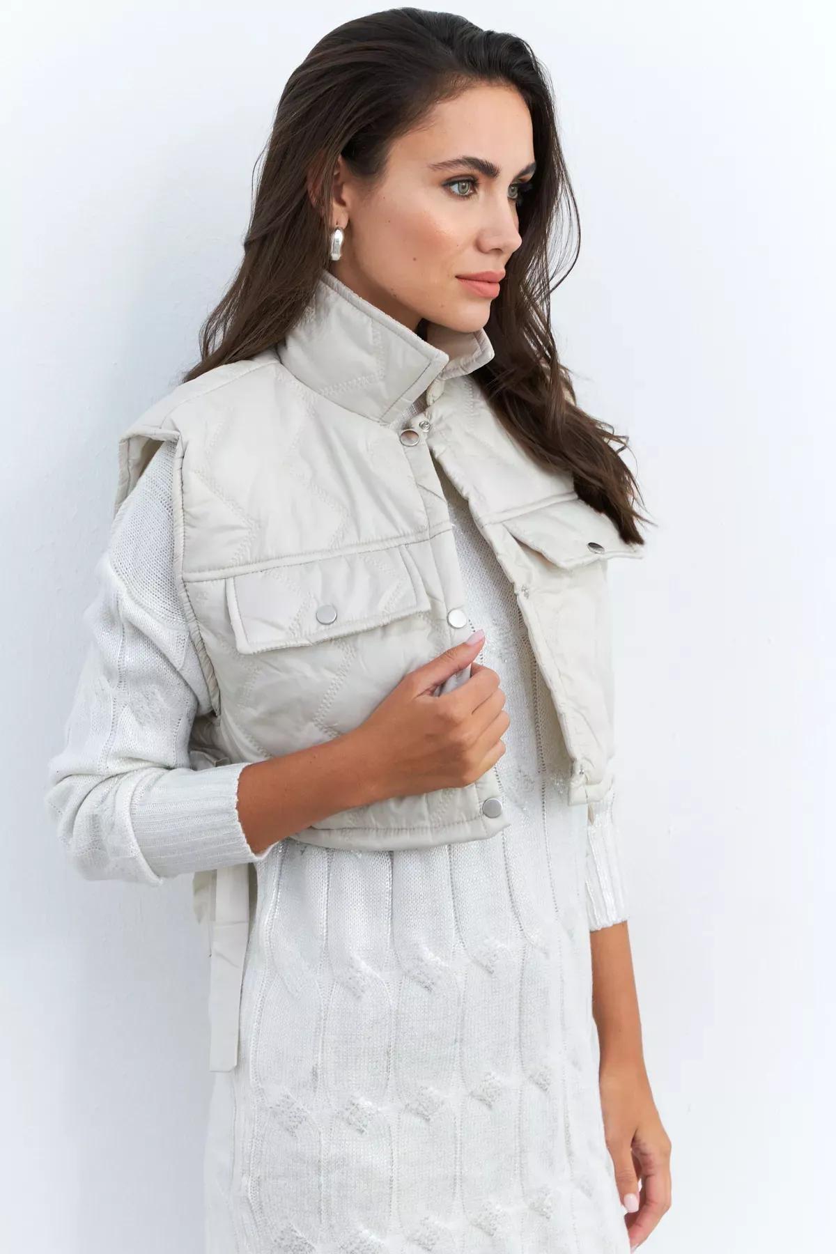 Beige Crop Vest, Beige, large image number 0