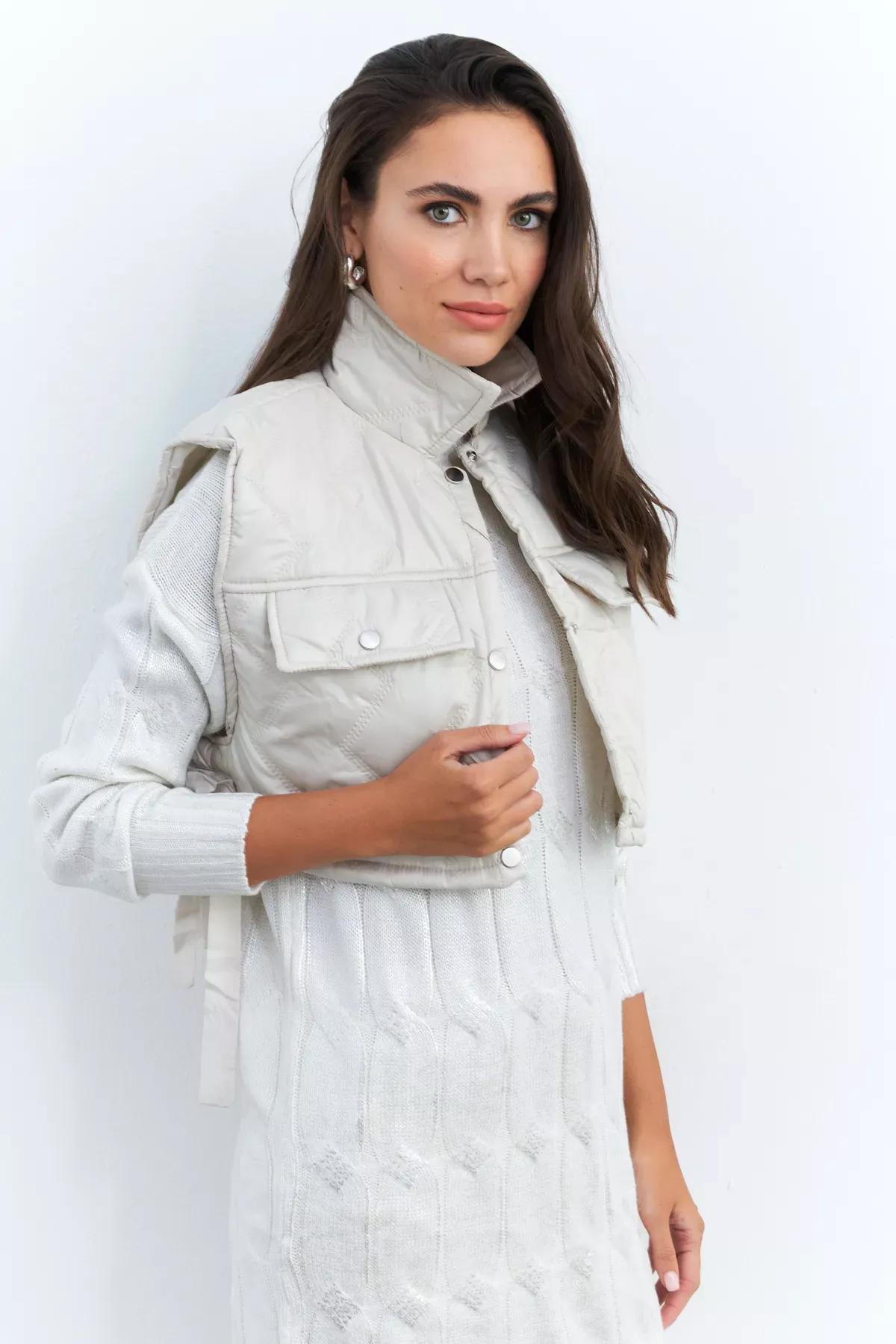 Beige Crop Vest, Beige, large image number 2