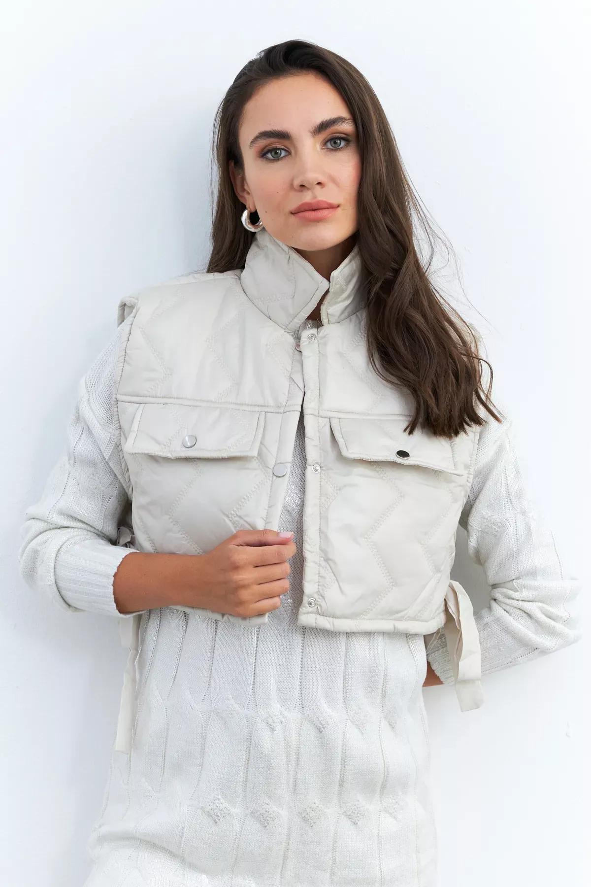 Beige Crop Vest, Beige, large image number 4
