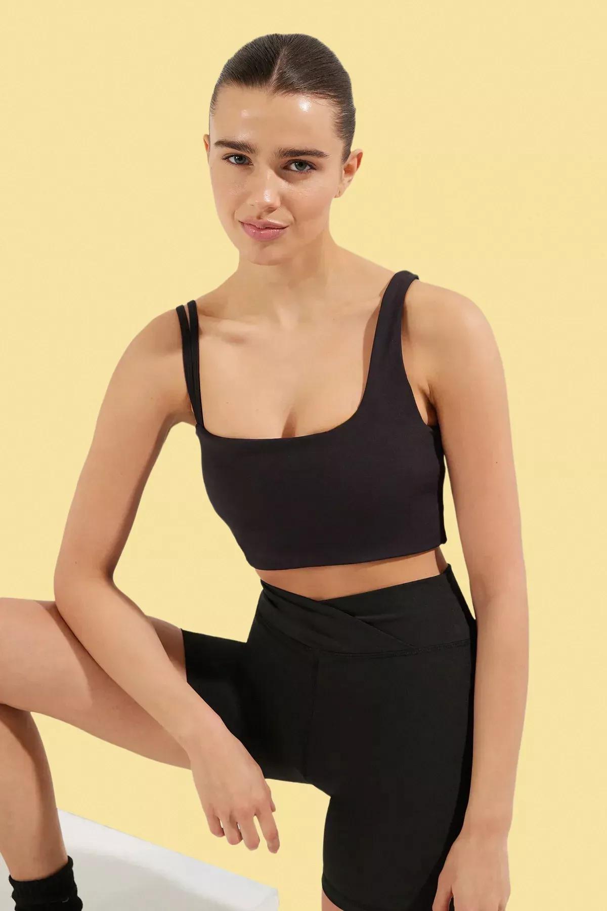 Black Soft Brushed Fabric Sports Bra, BLACK, large image number 1
