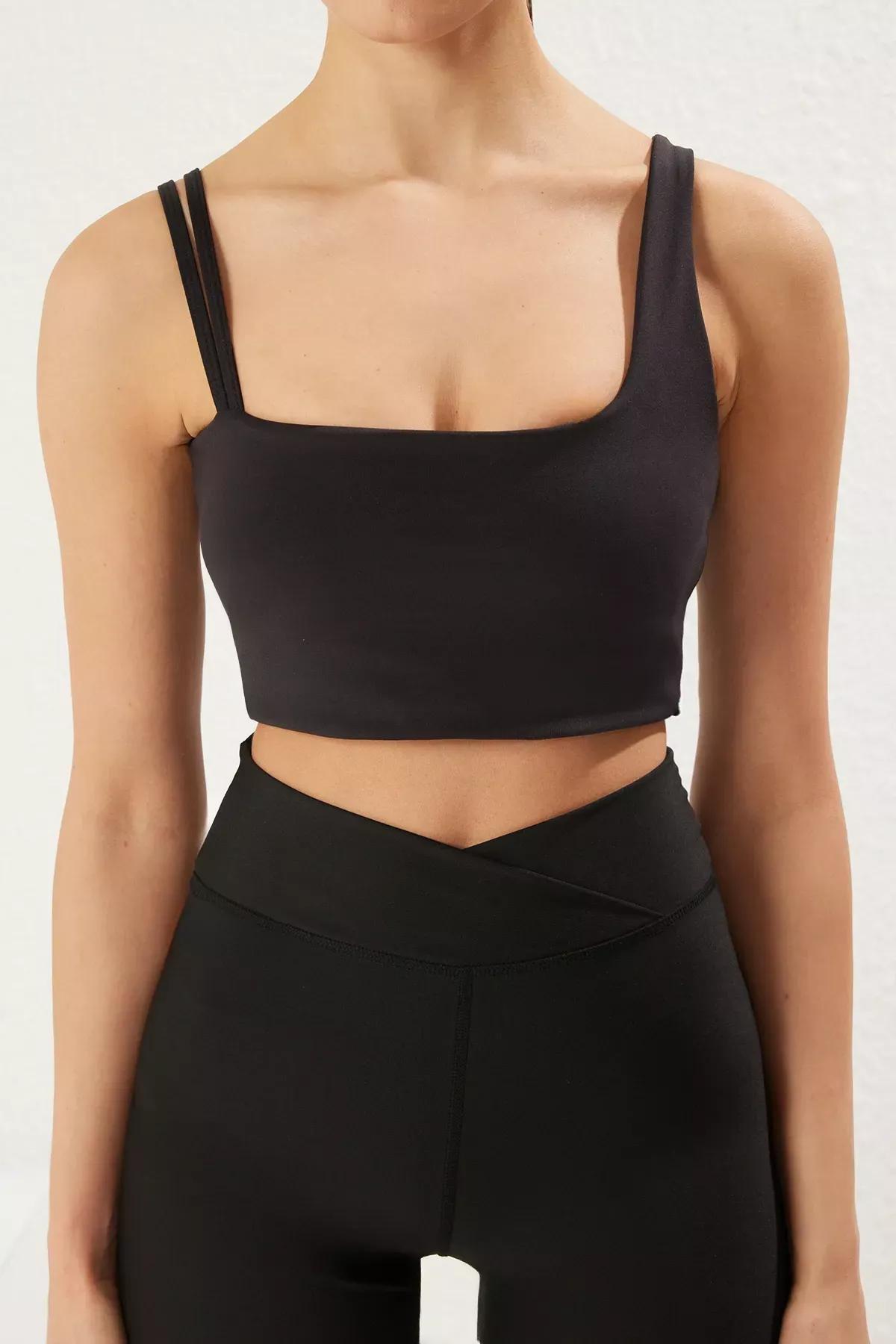 Black Soft Brushed Fabric Sports Bra, , large image number 2