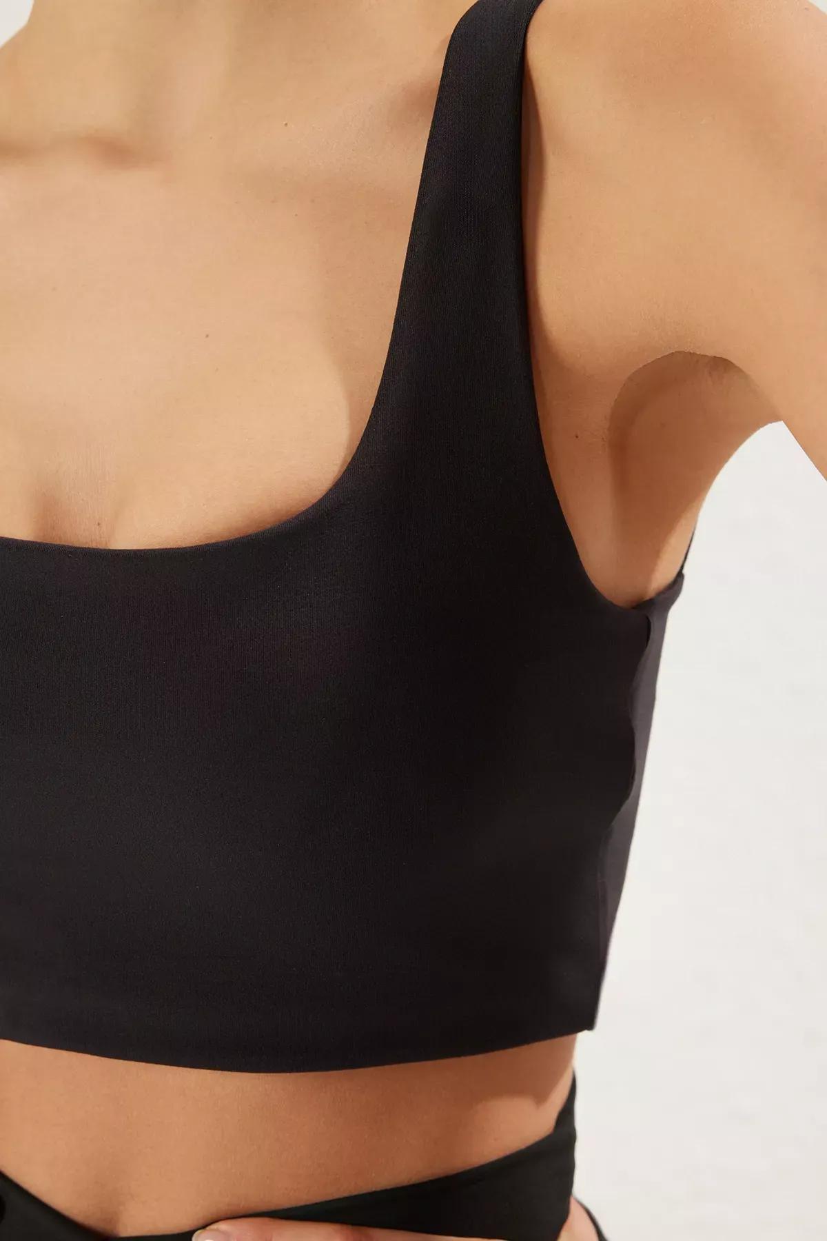 Black Soft Brushed Fabric Sports Bra, , large image number 3