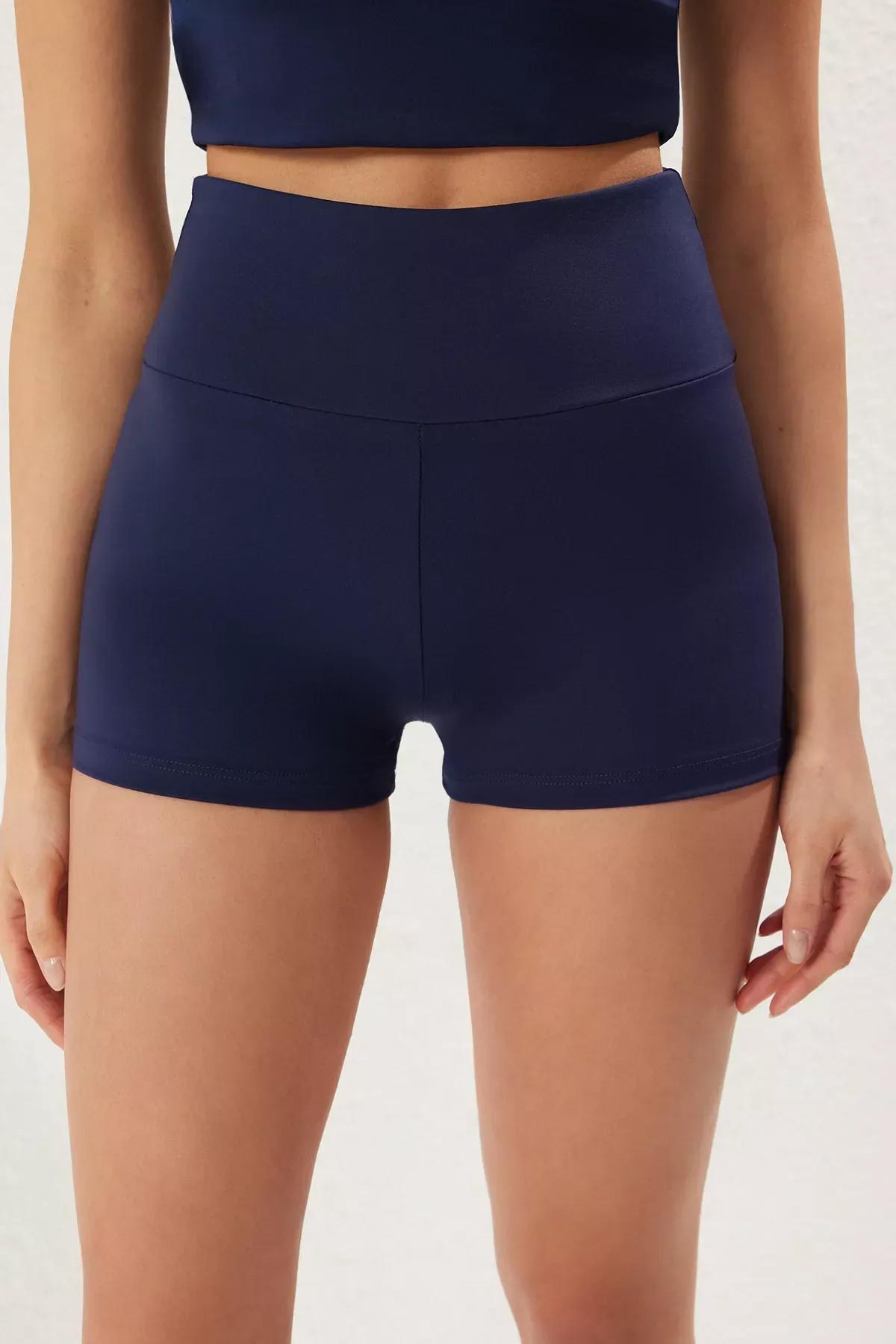 Navy Brushed Soft Knit Sports Shorts, Navy blue, large image number 2