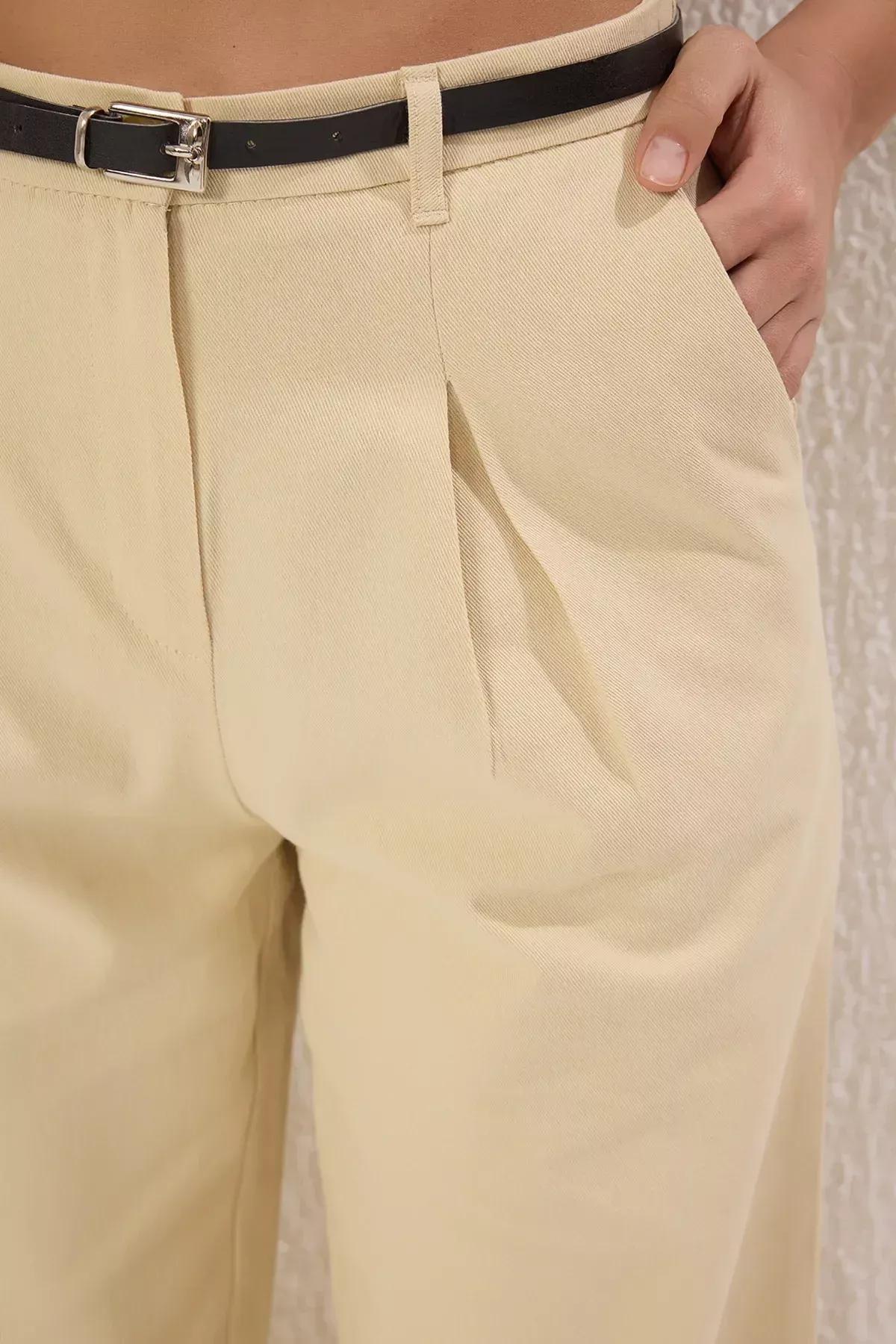 Brown Belted Woven Trousers, Mink, large image number 3