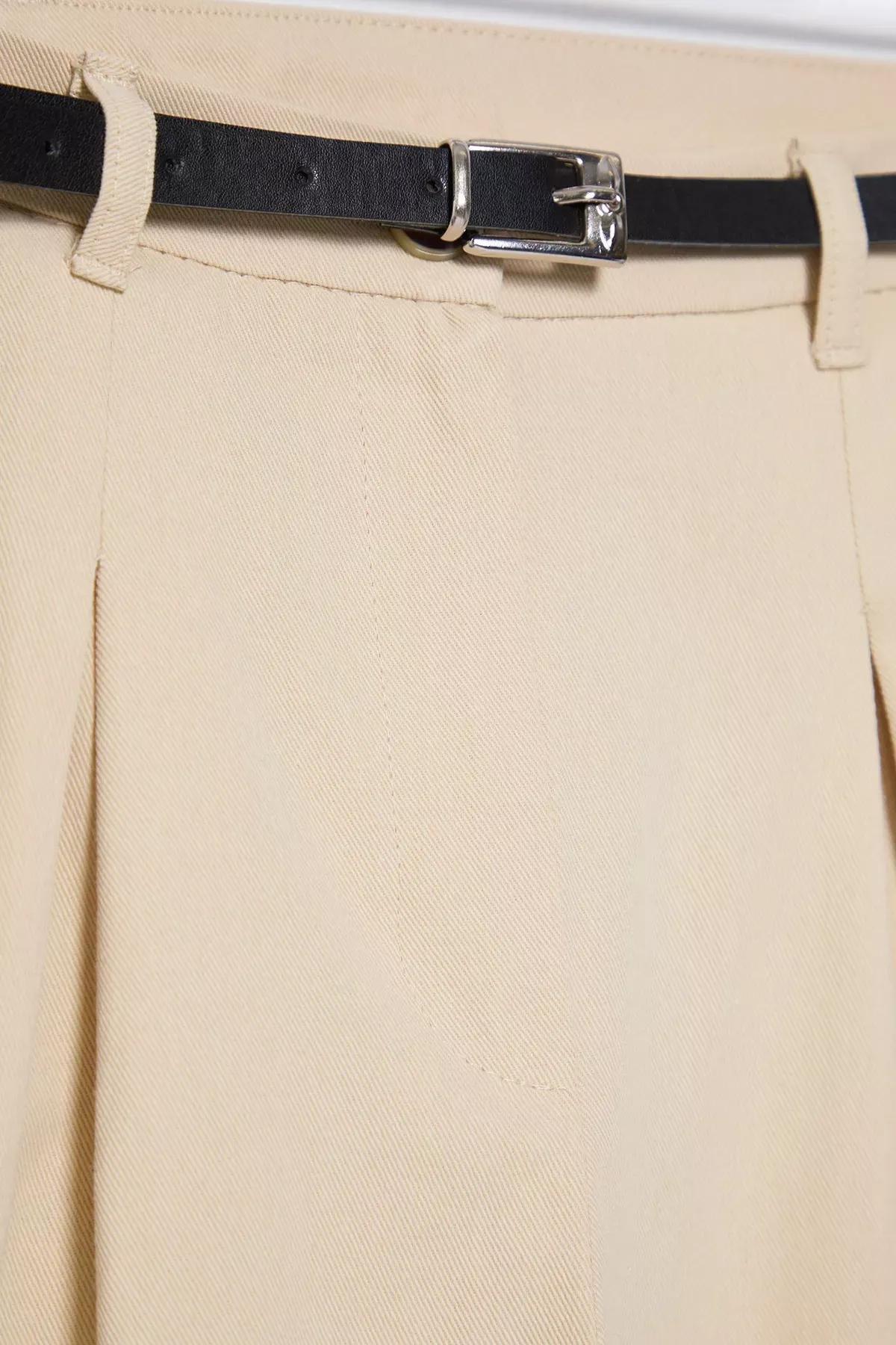 Brown Belted Woven Trousers, Mink, large image number 4