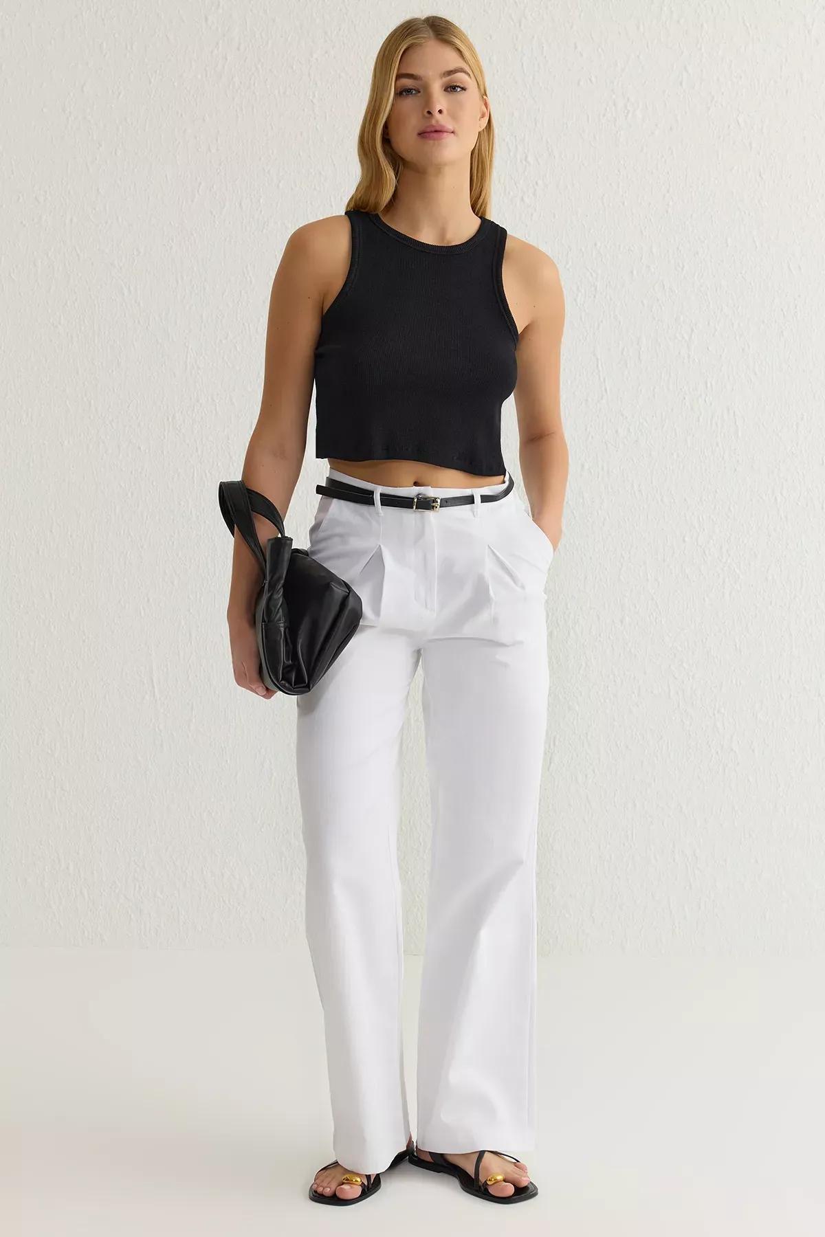 White Belted Trousers, , large image number 0