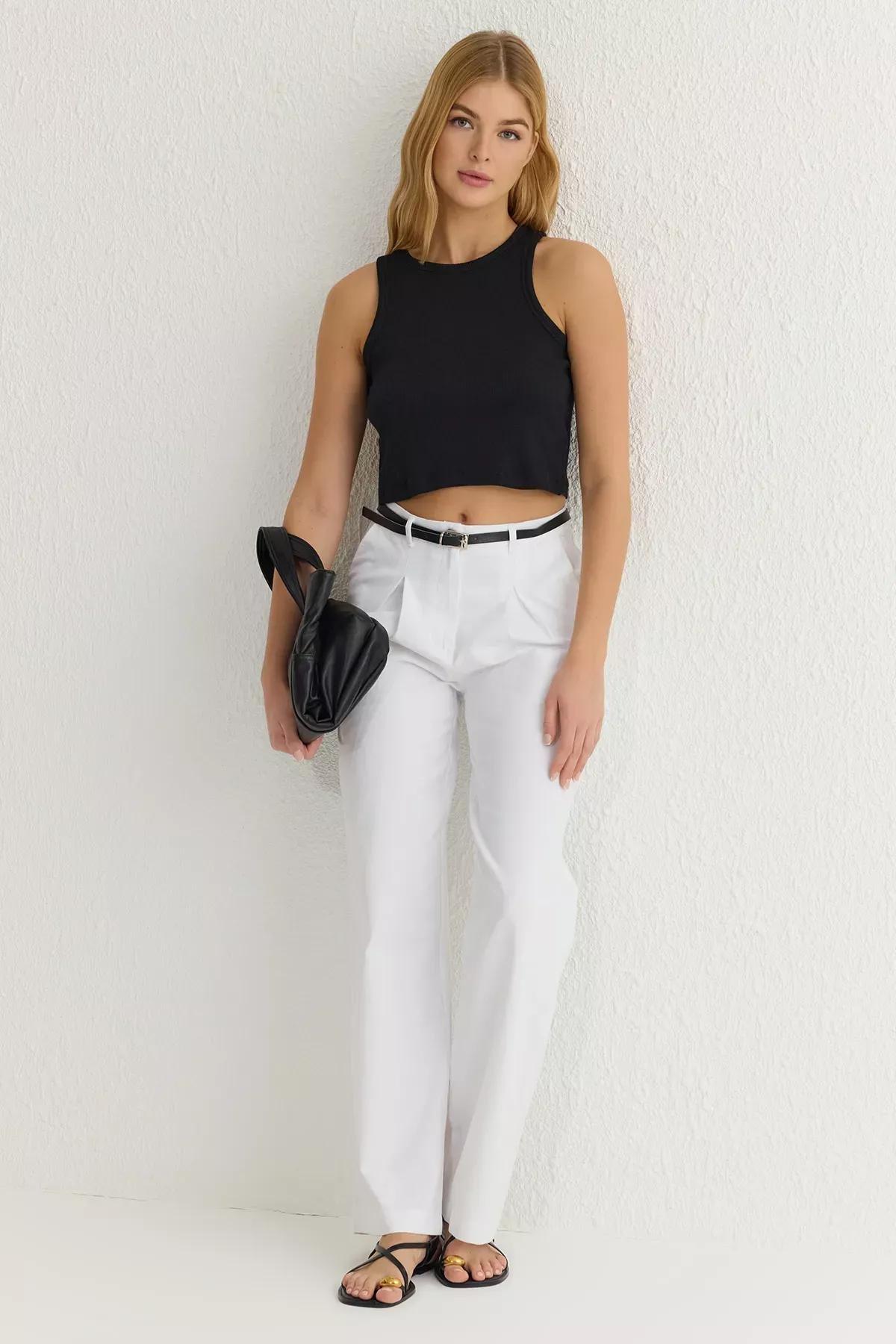 White Belted Trousers, , large image number 1