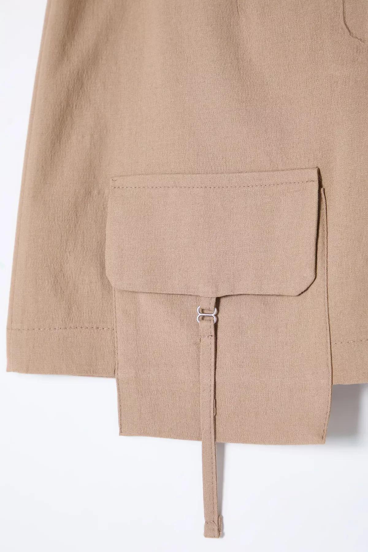 Brown Pocket Mini Skirt Shorts, Mink, large image number 5