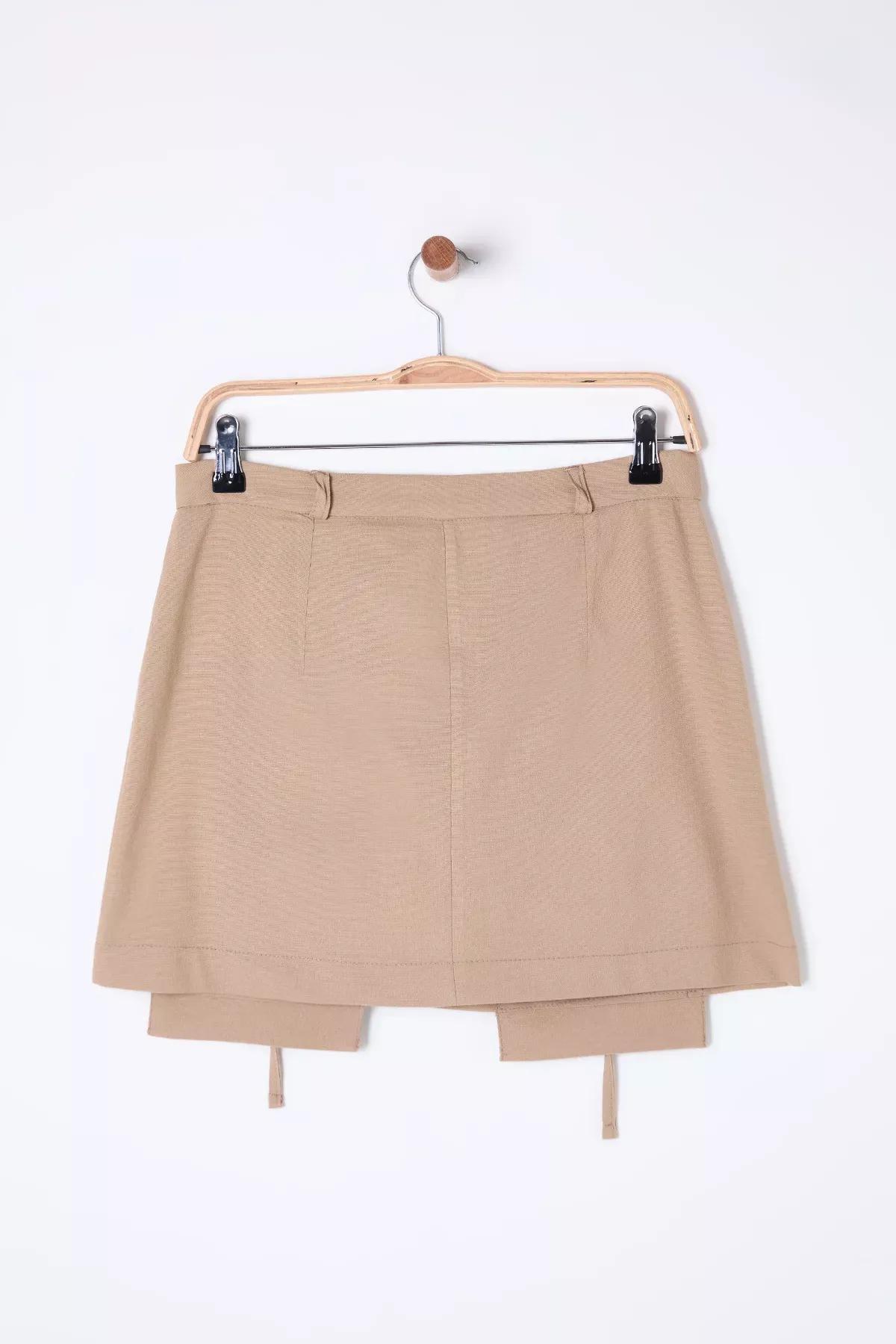 Brown Pocket Mini Skirt Shorts, Mink, large image number 7