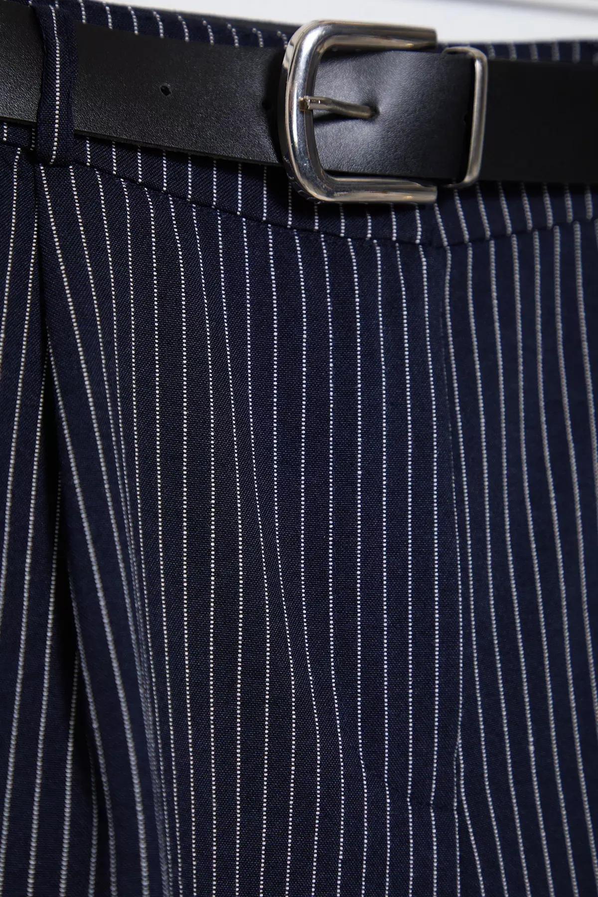 Navy Belted Knee Length Shorts, , large image number 6
