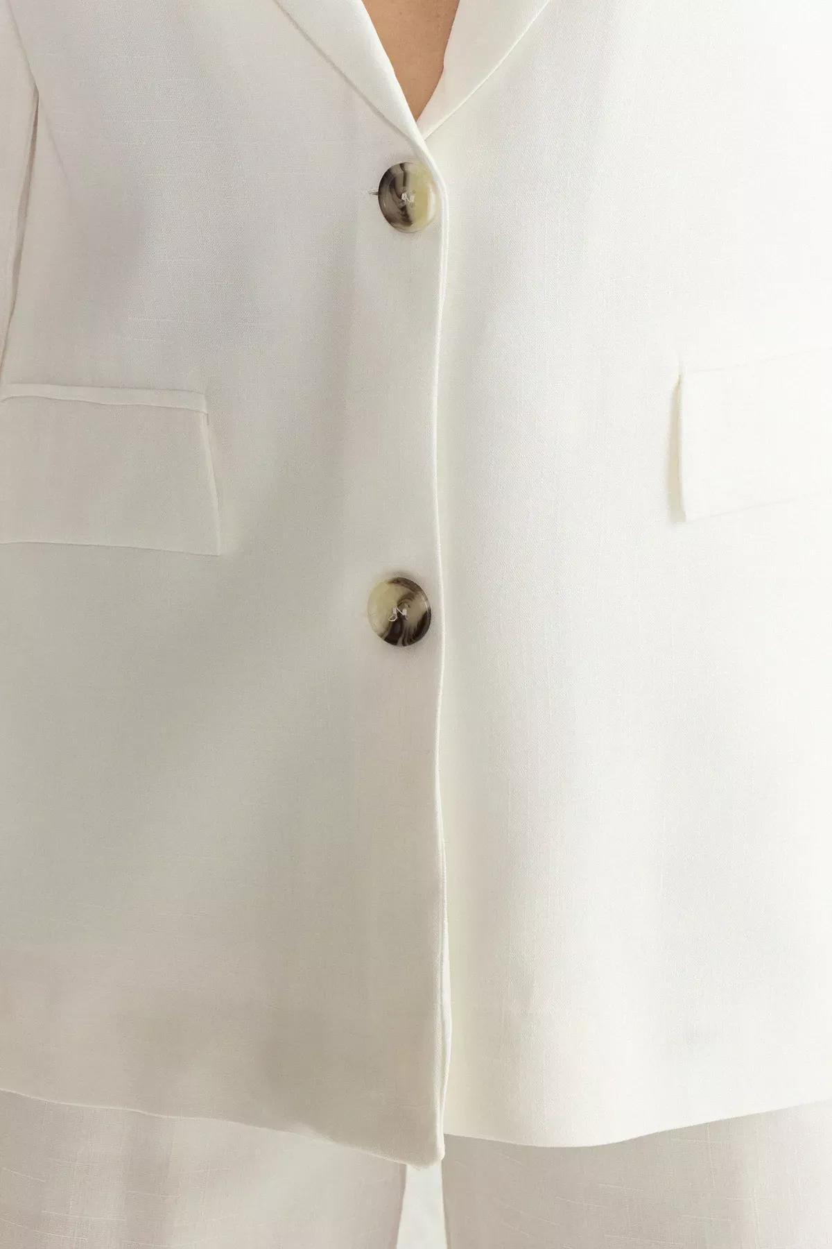 Linen Look Plain Suit Blazer, White, large image number 2