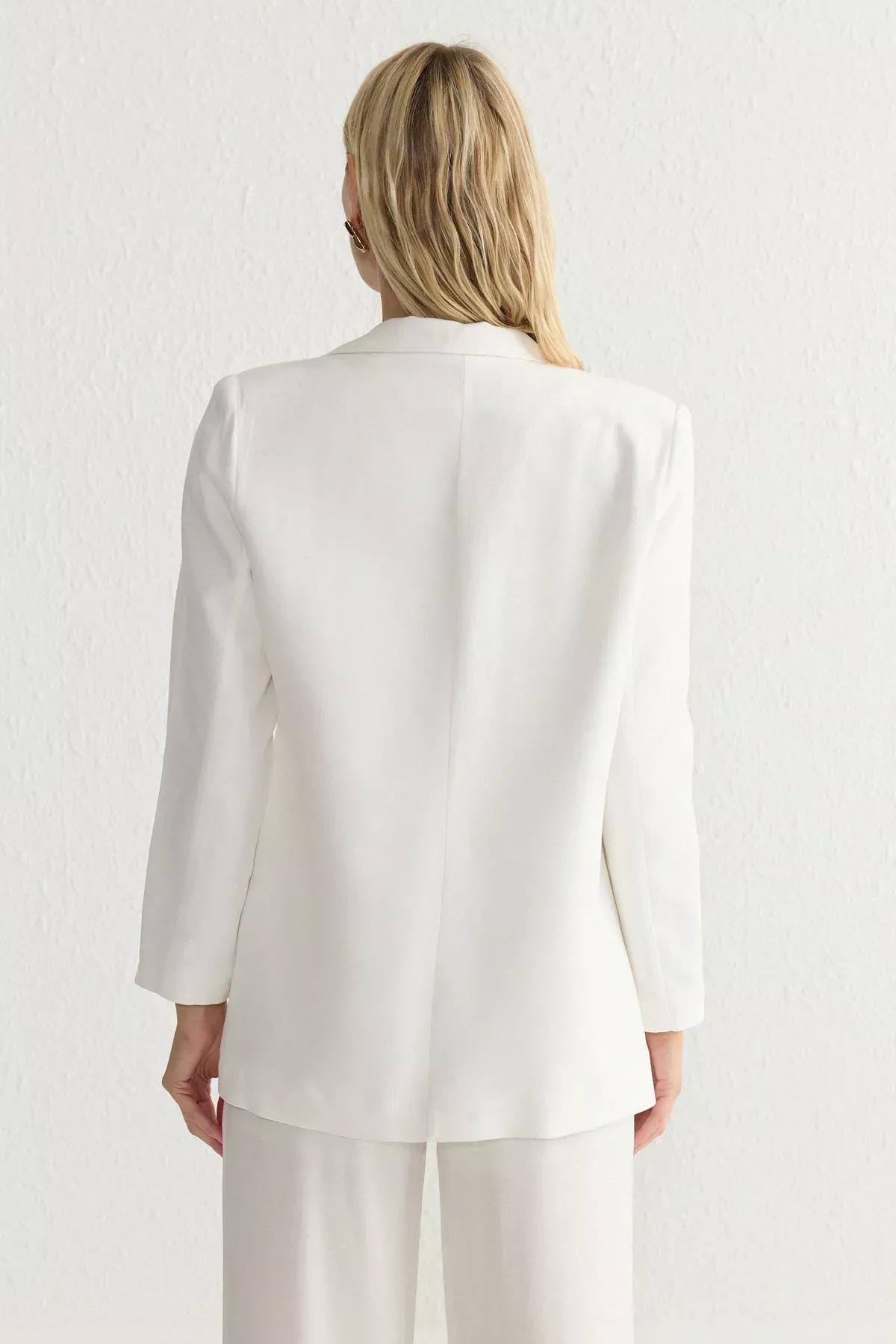 Linen Look Plain Suit Blazer, White, large image number 4