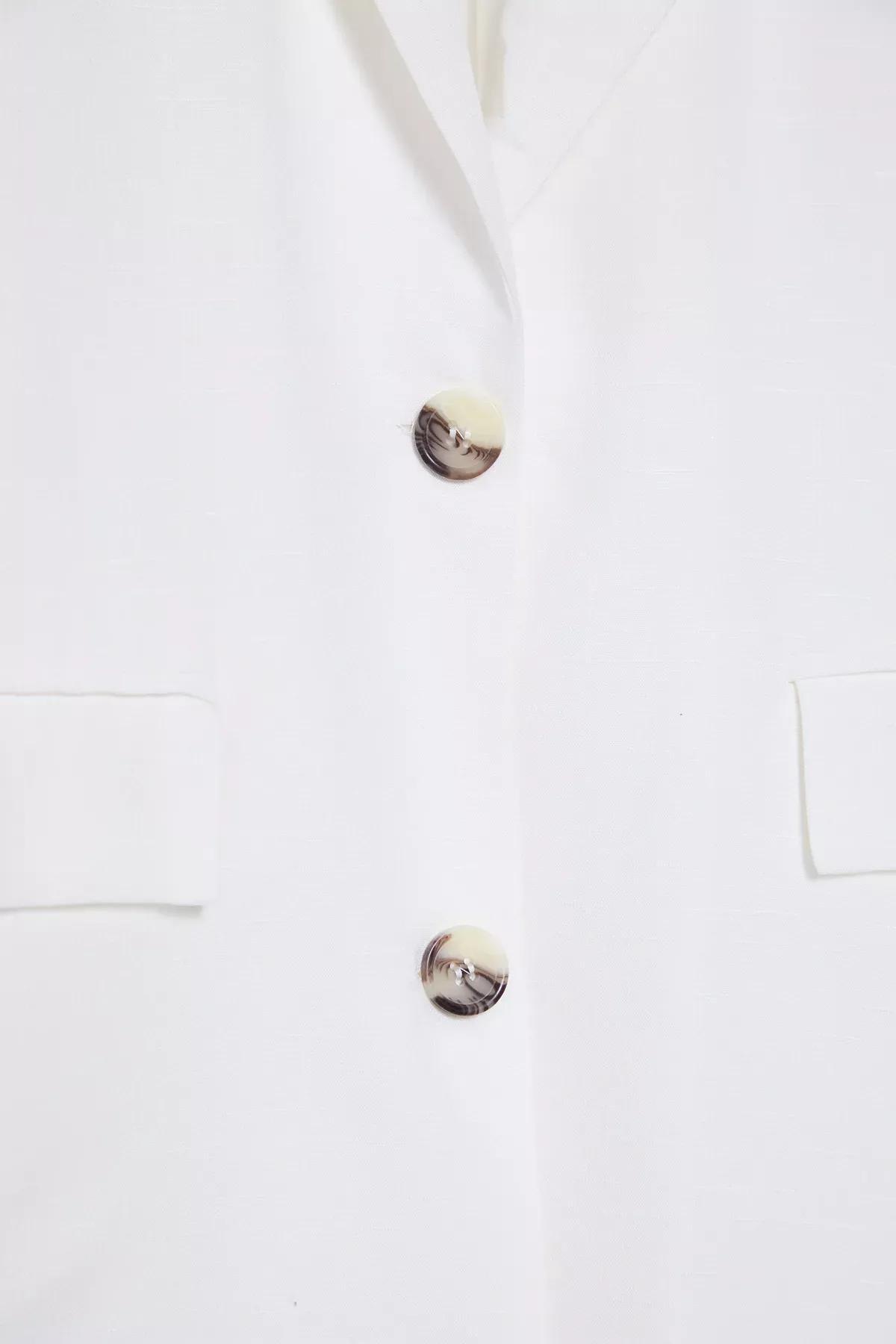 Linen Look Plain Suit Blazer, White, large image number 7