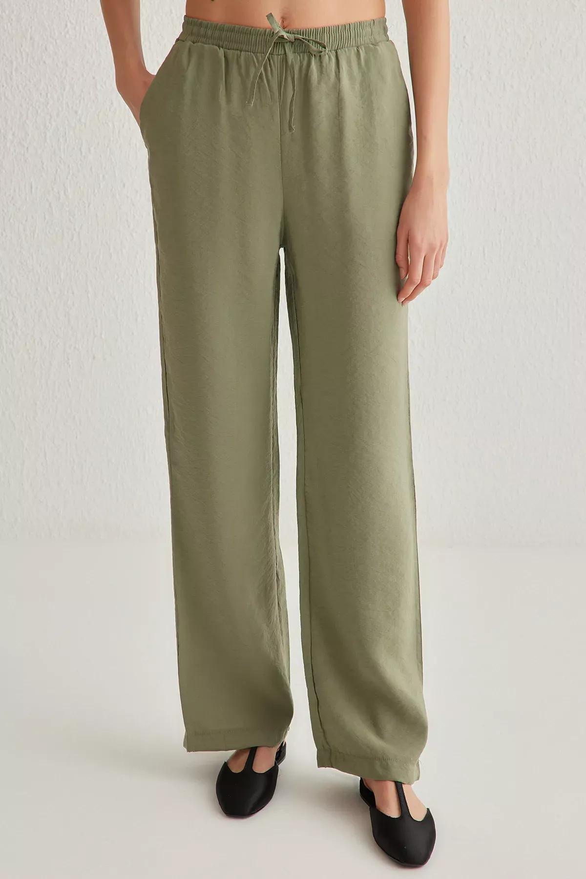 Green Short Sleeve Wide Leg Co-Ord Set, Khaki, large image number 4