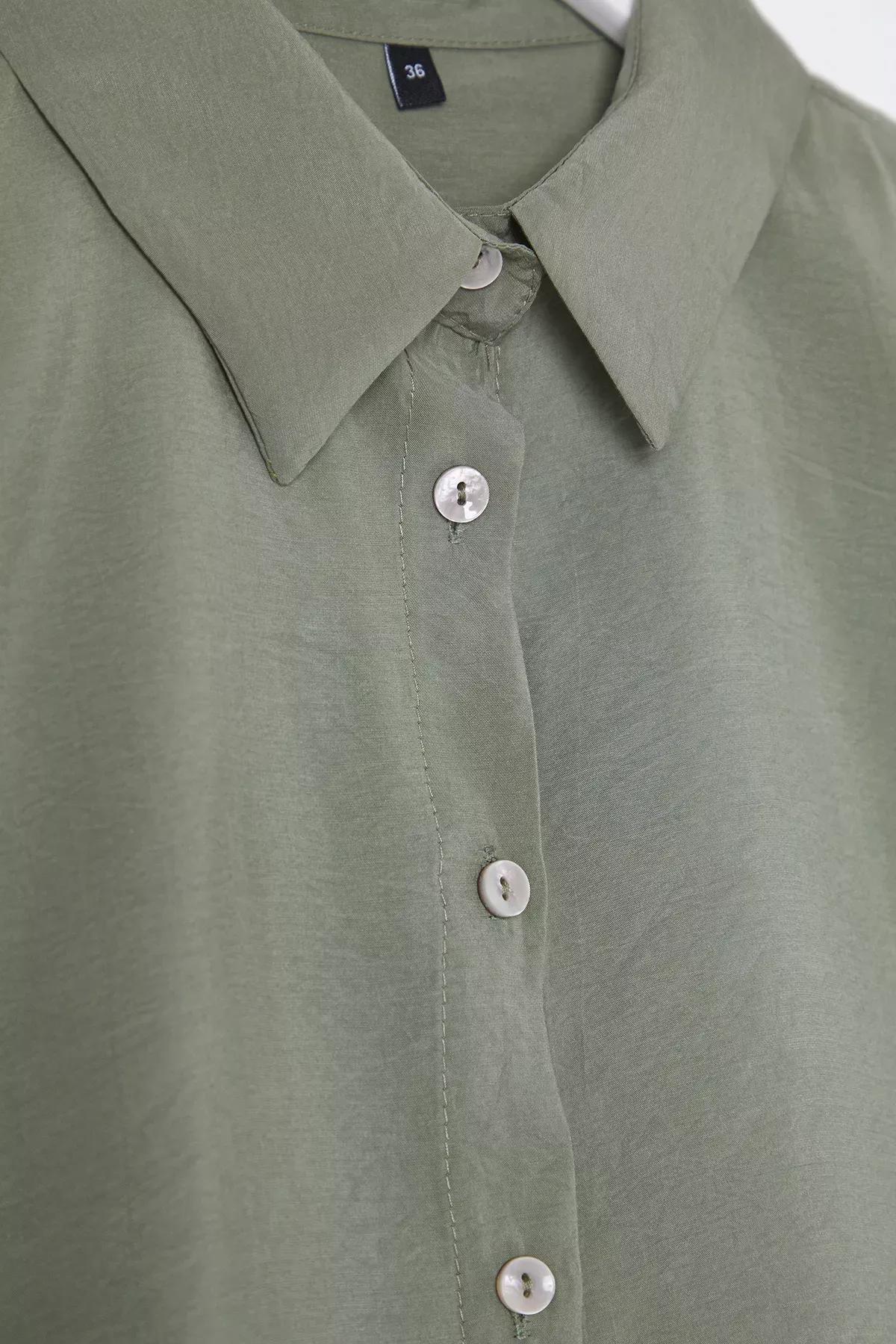 Green Short Sleeve Wide Leg Co-Ord Set, Khaki, large image number 5