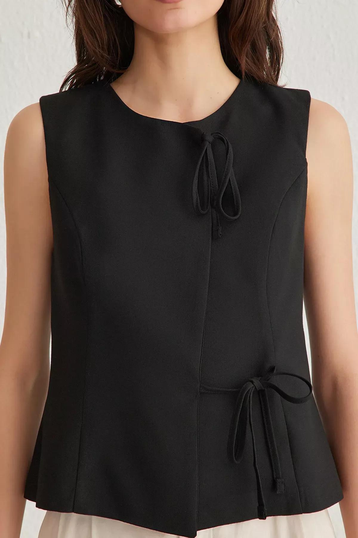 Black Slim Fit Lacing Vest, BLACK, large image number 2