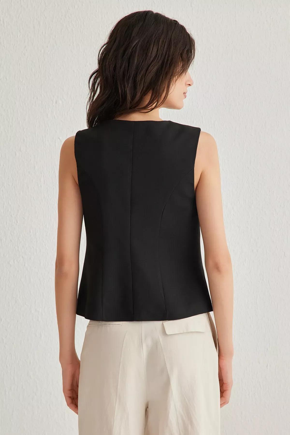 Black Slim Fit Lacing Vest, BLACK, large image number 4