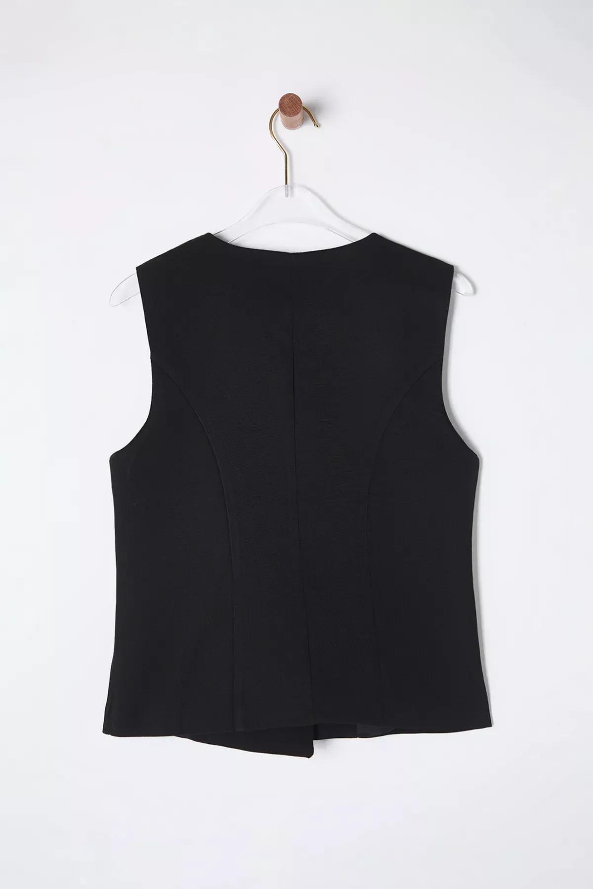 Black Slim Fit Lacing Vest, BLACK, large image number 6