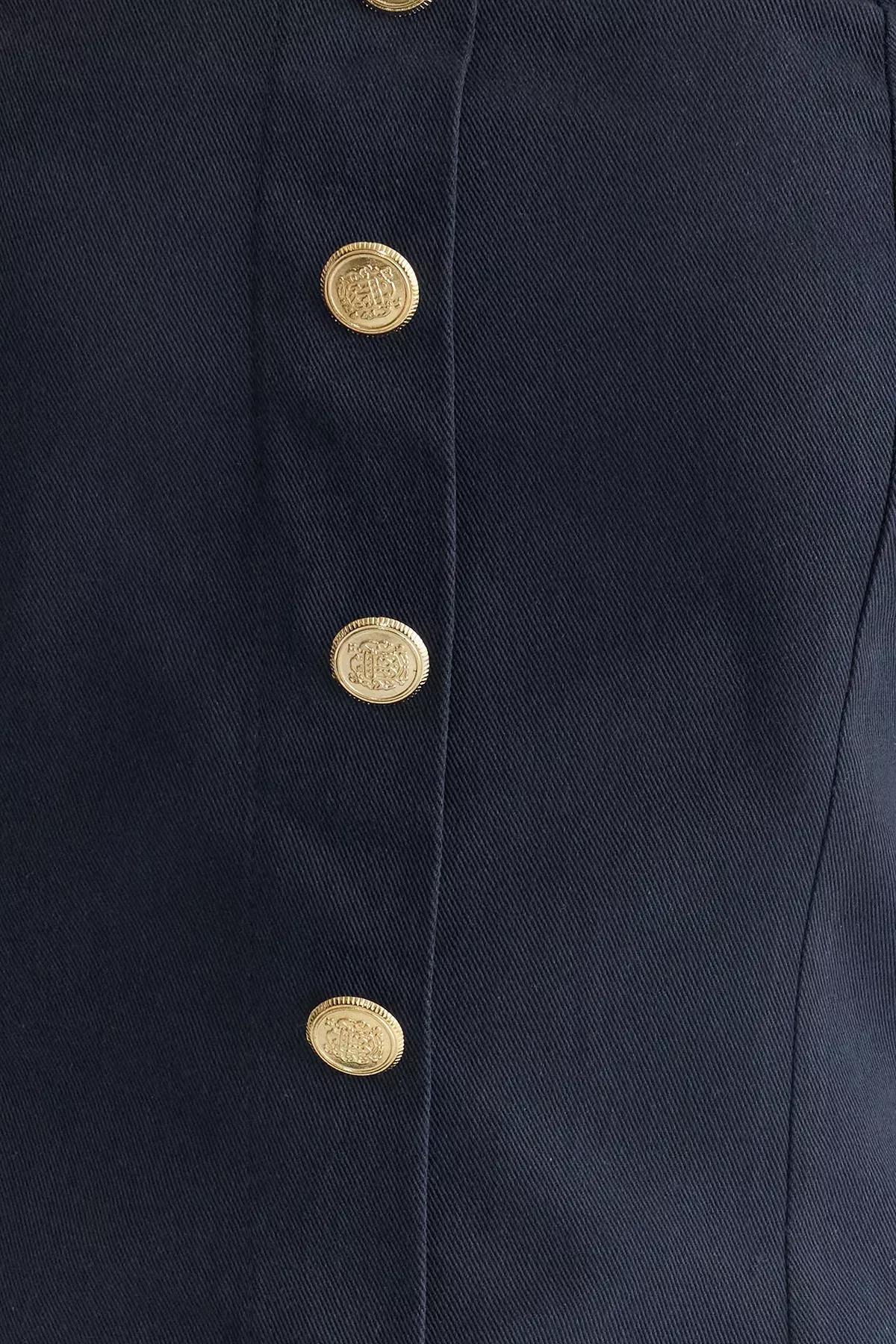 Navy Strapless Crop Blouse, Navy blue, large image number 1