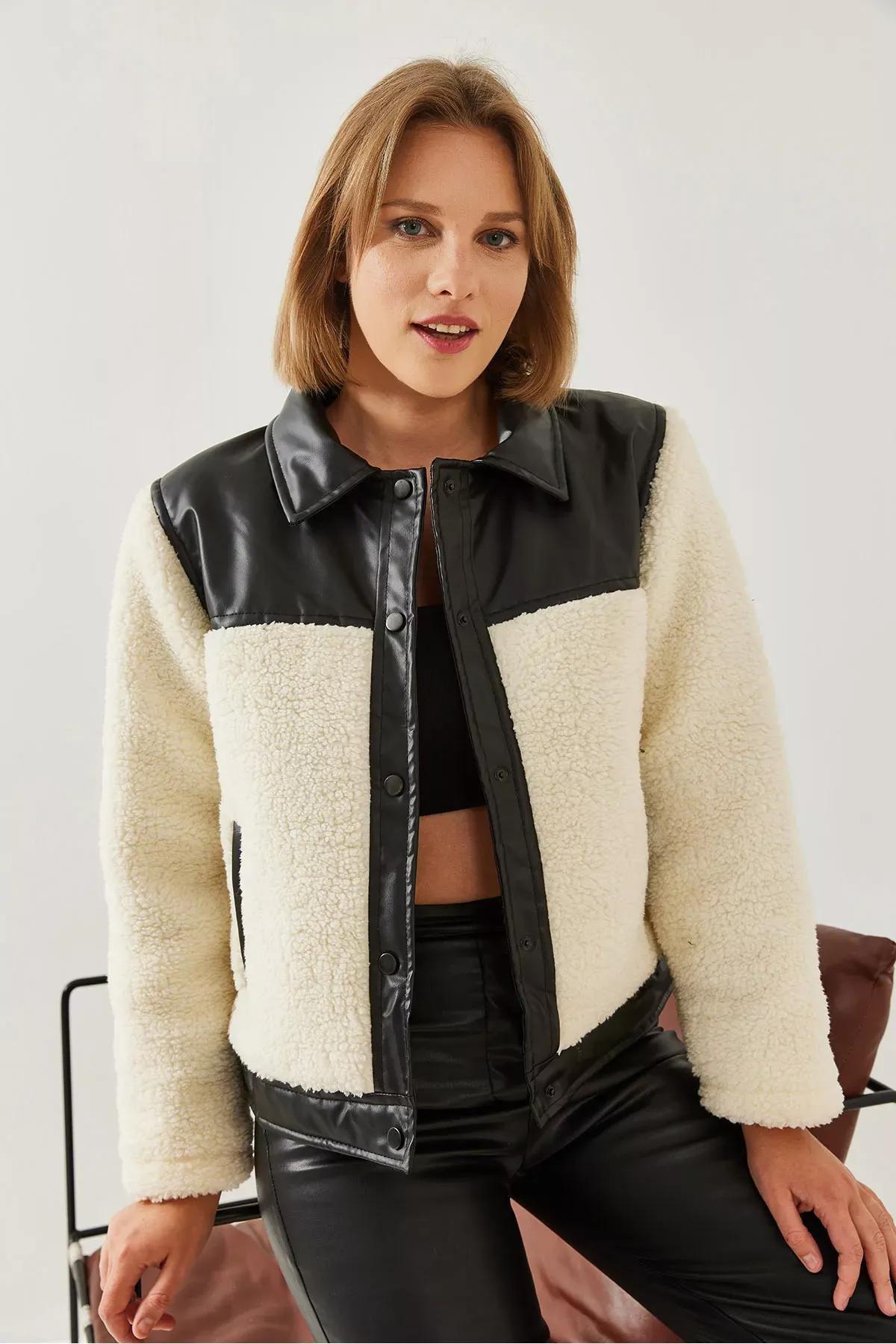 Cream Plush Leather Puffer Jacket, , large image number 11