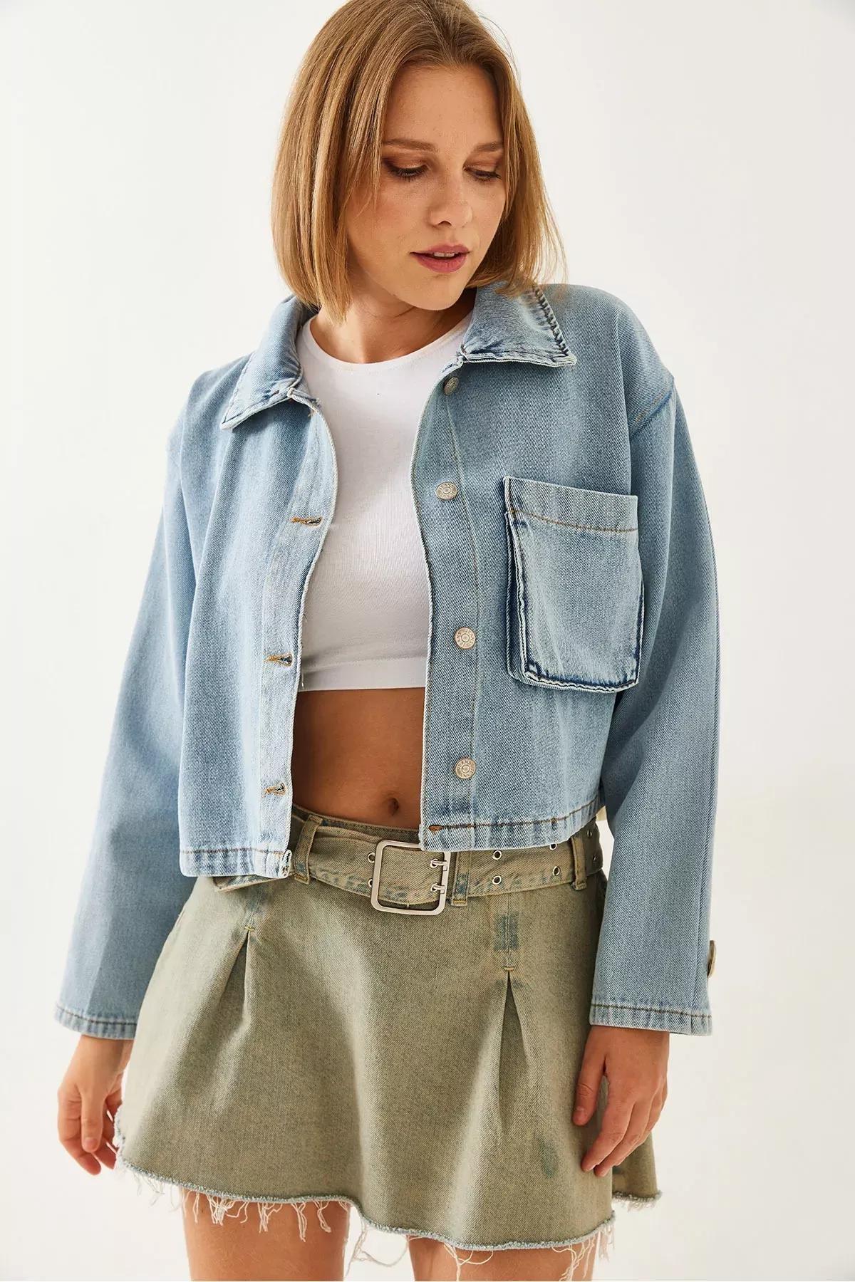 Blue Crop Denim Jacket, , large image number 3