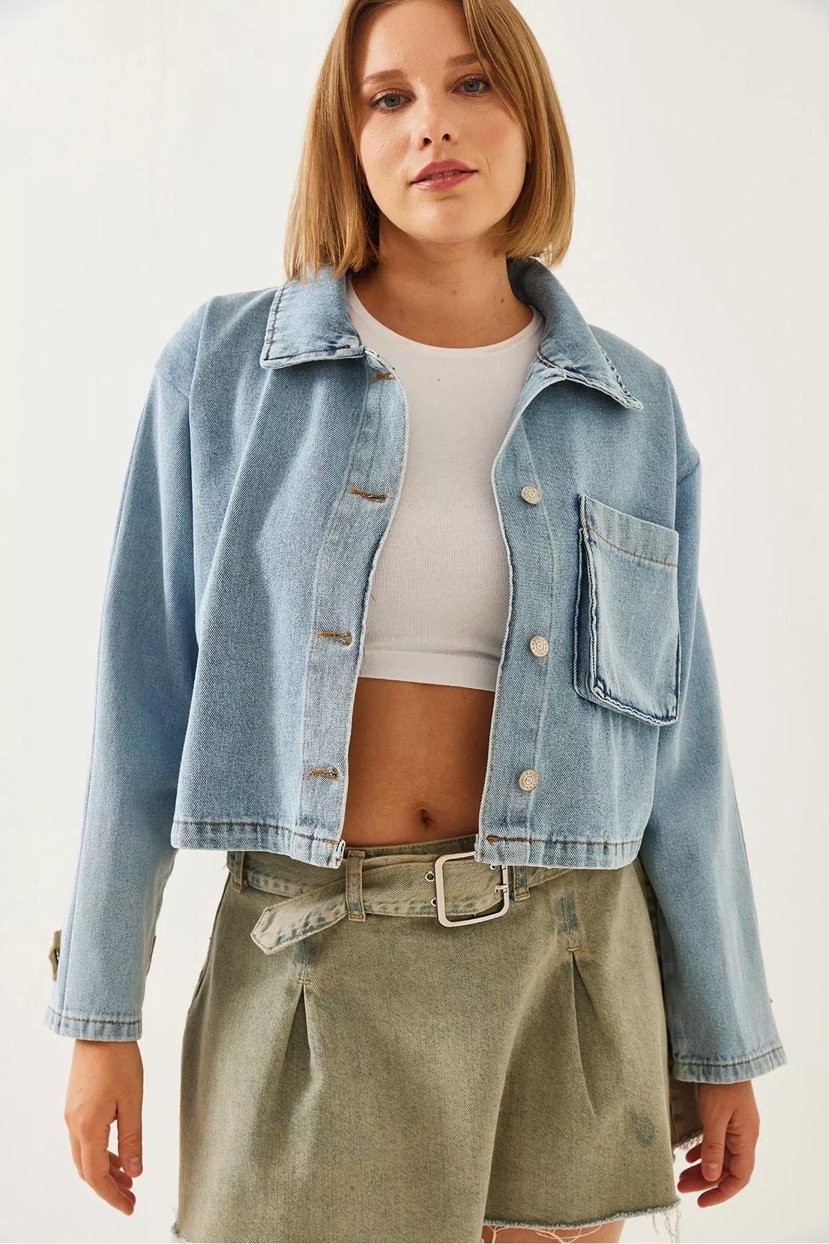 Blue Crop Denim Jacket, , large image number 4