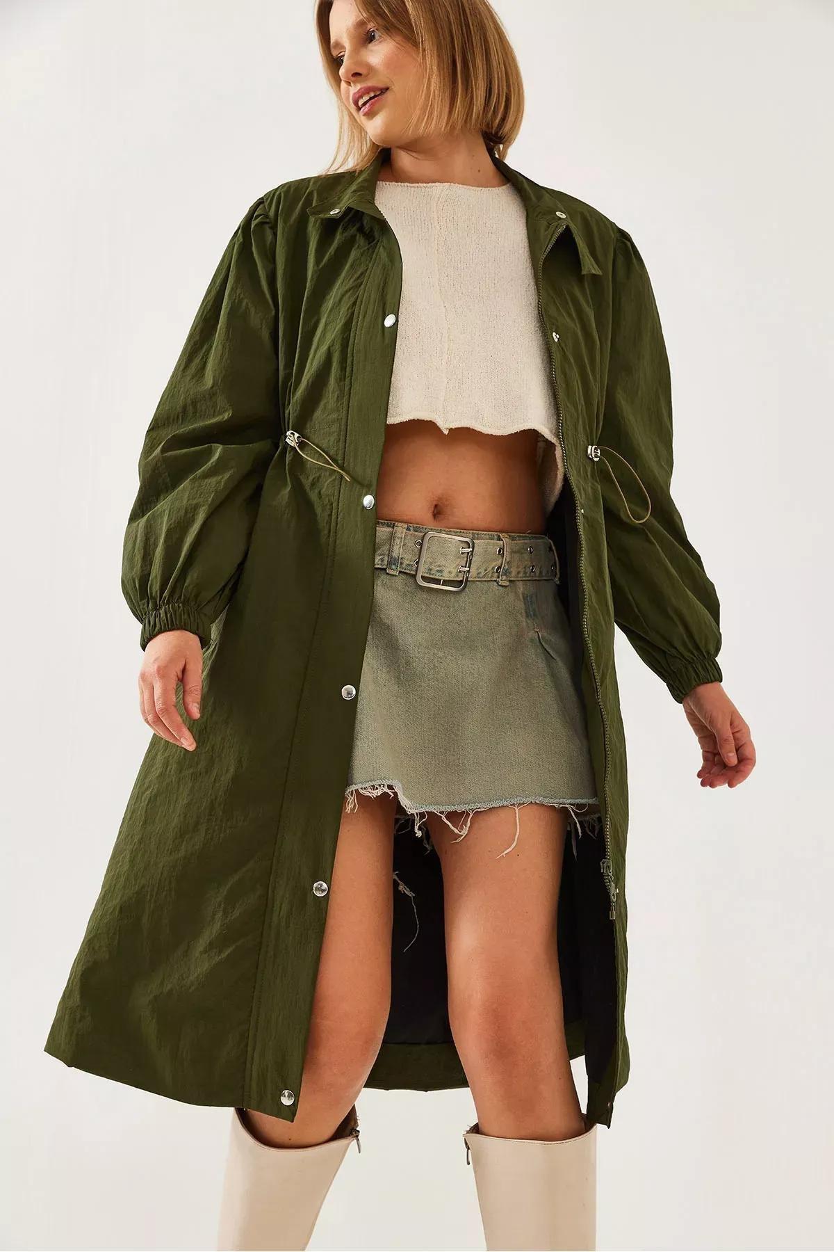 Green Long Raincoat, Khaki, medium